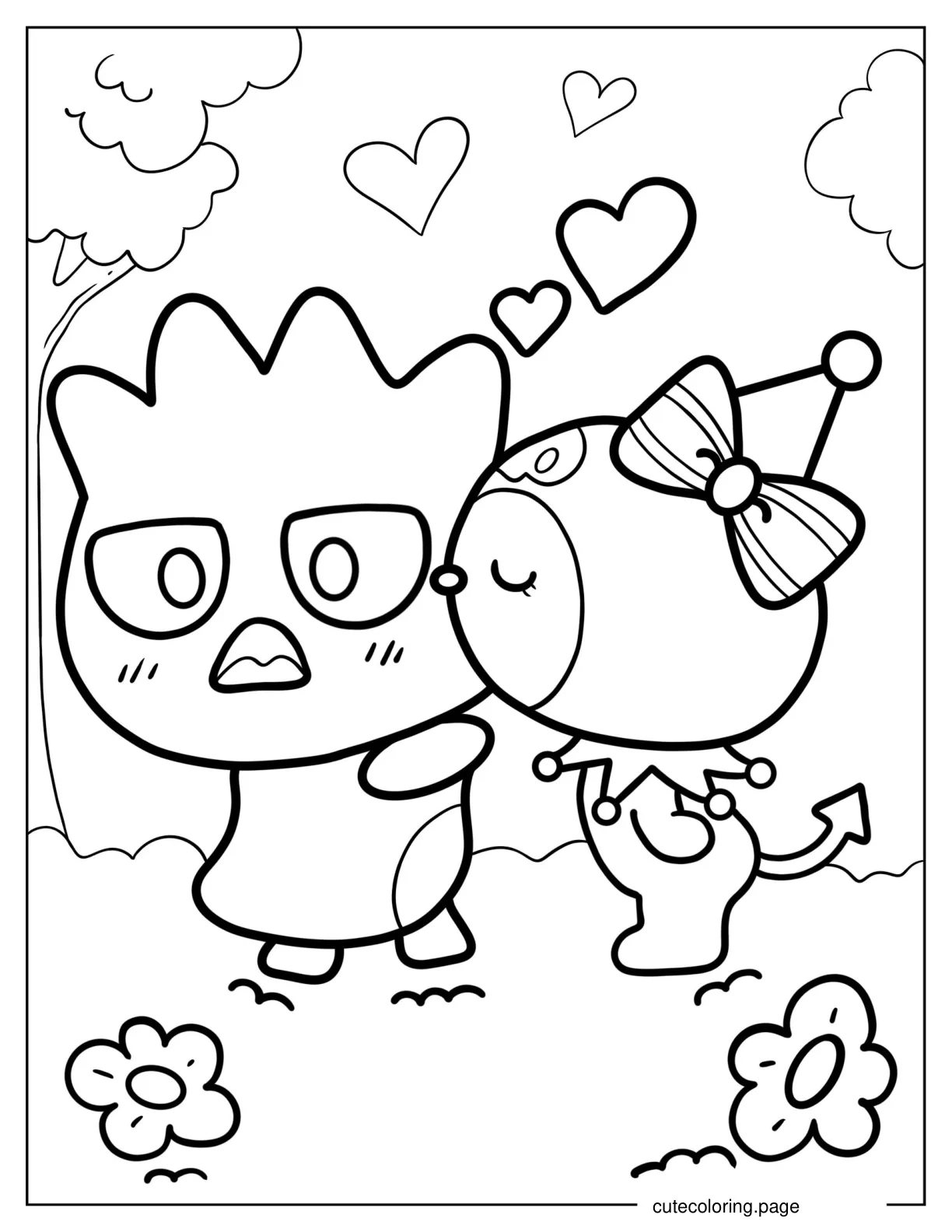 Kuromi Kissing Badtz Maru On The Cheek coloring page