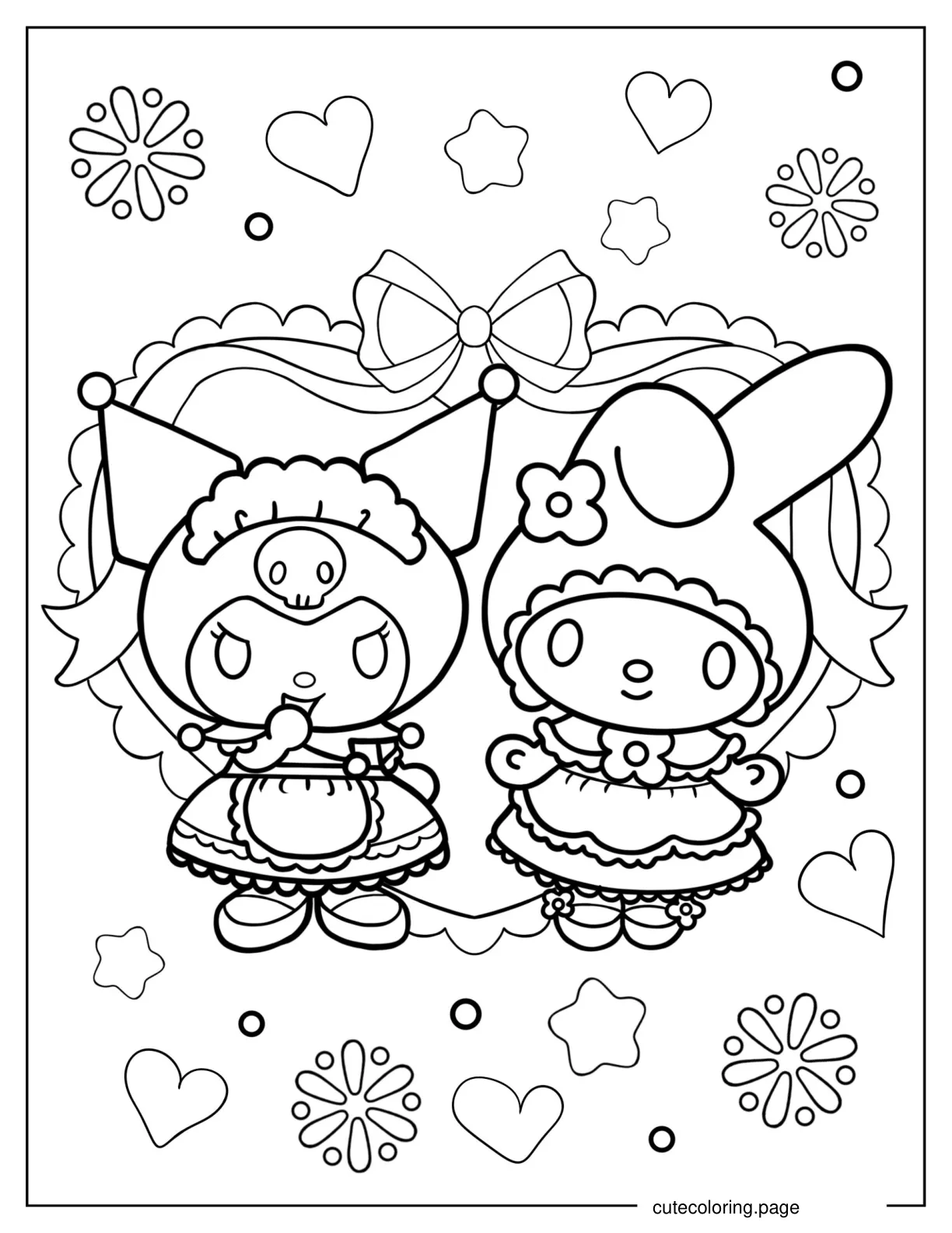 Kuromi Laughing With My Melody Coloring Sheet coloring page