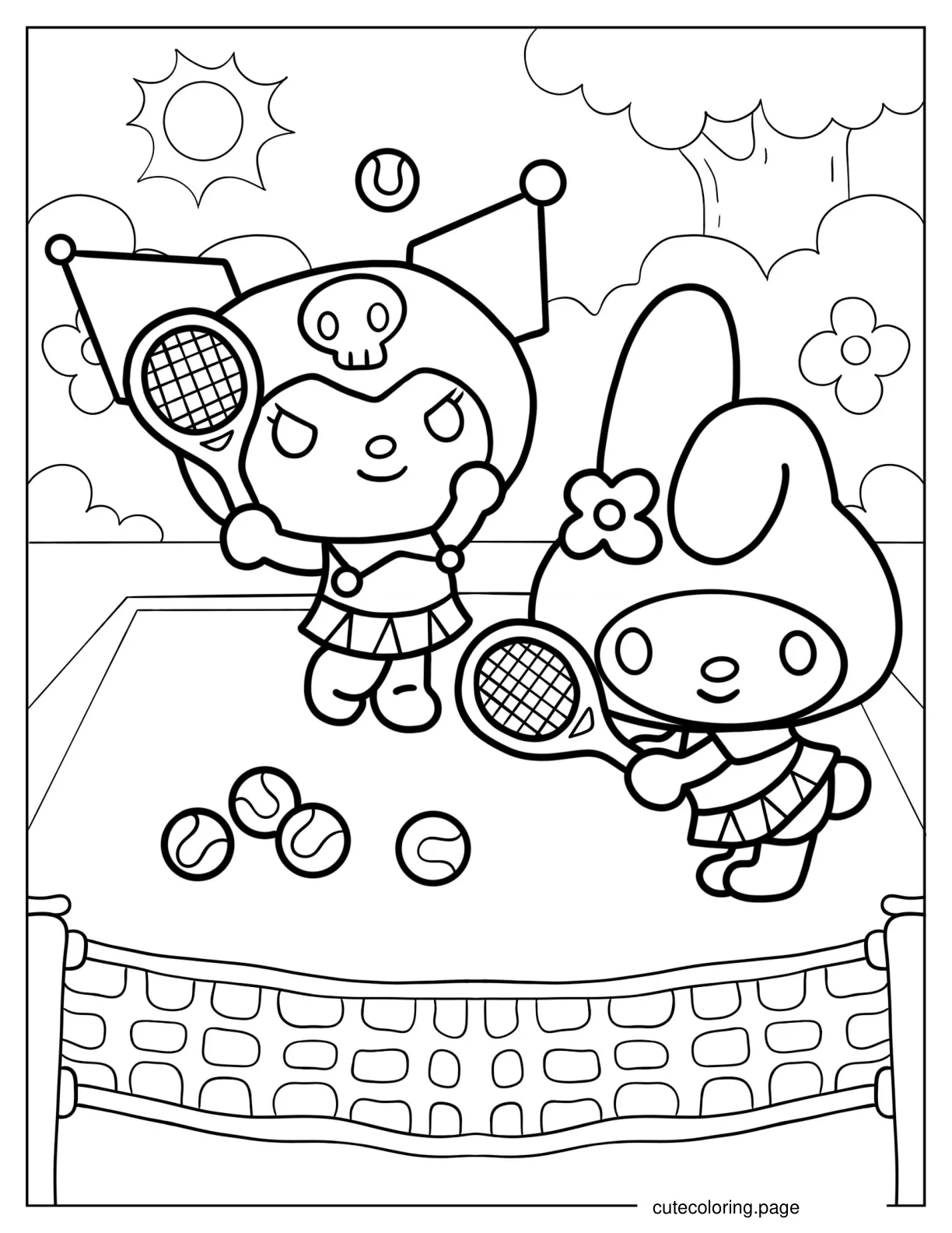 Kuromi Playing Tennis With My Melody Coloring Page coloring page