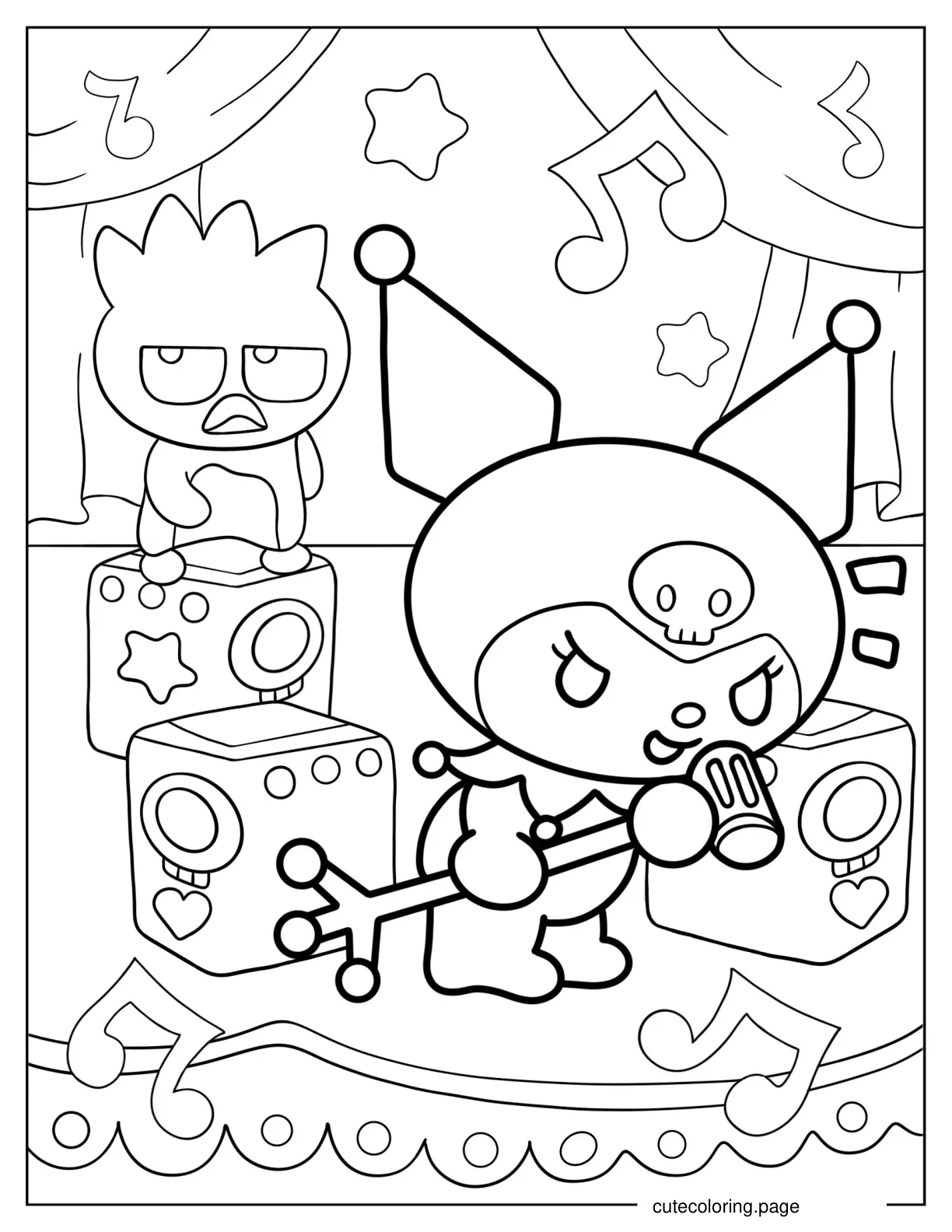 Kuromi Singing On Stage With Badtz Maru Coloring Sheet coloring page