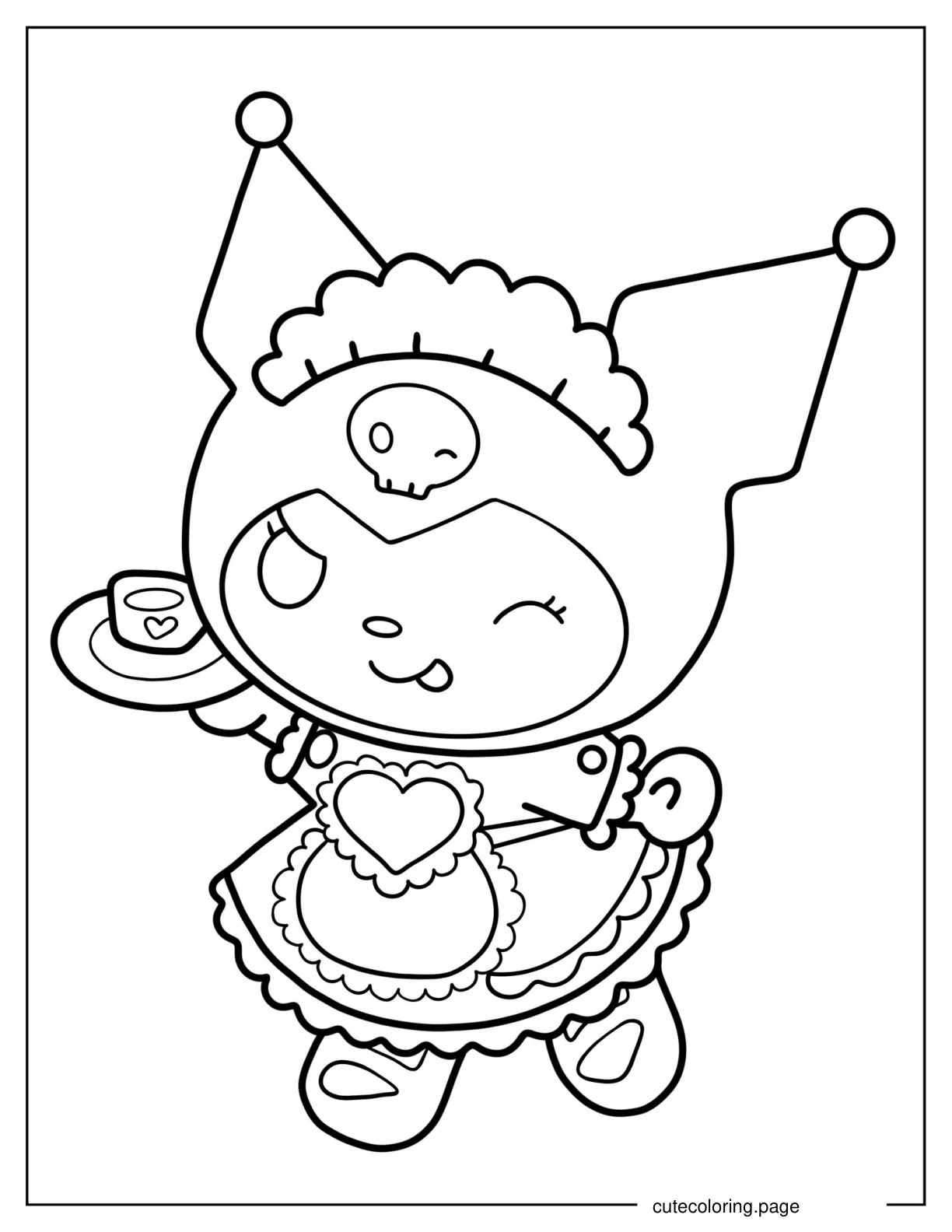 Maid Kuromi Serving Tea Coloring Page For Preschoolers coloring page