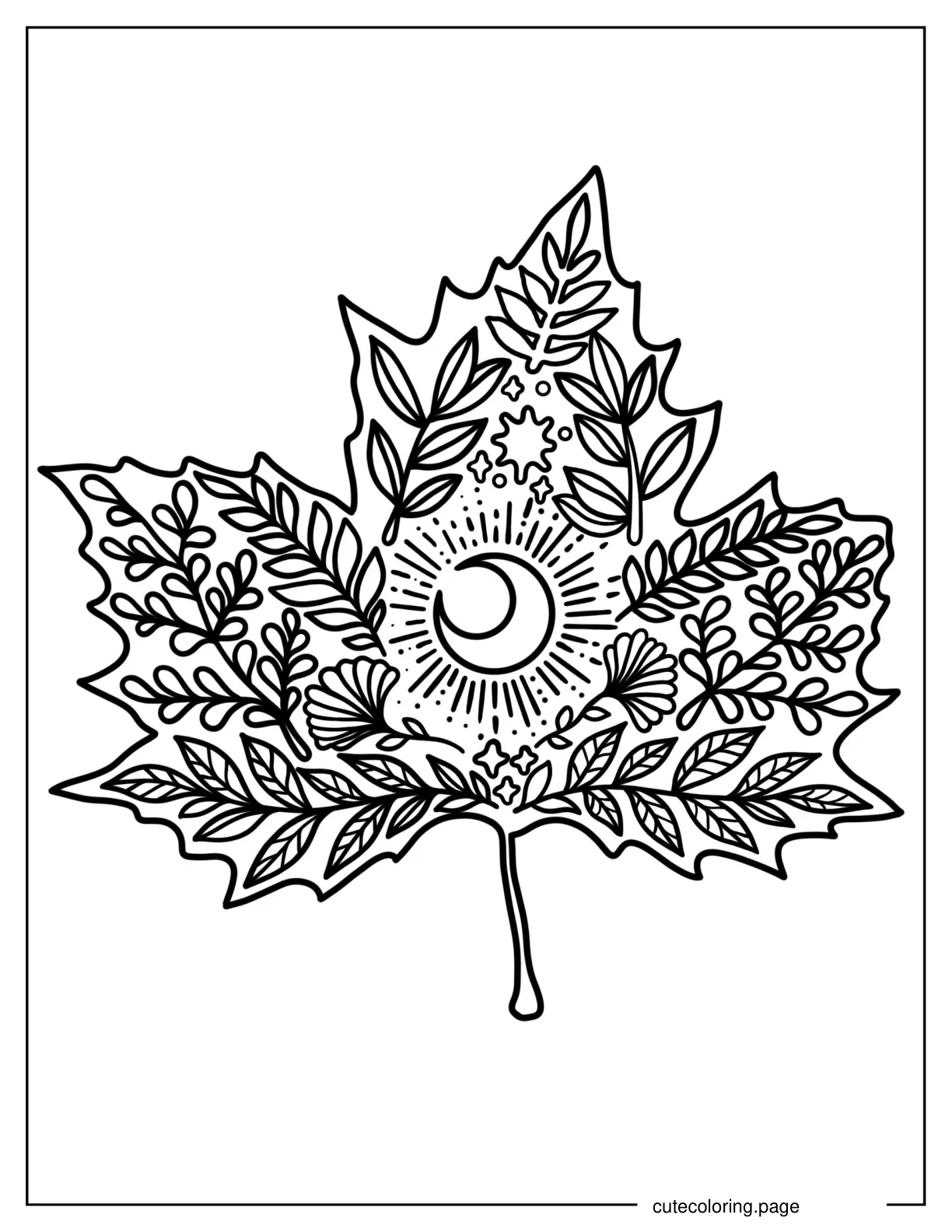 Zentangle Maple Leaf To Color coloring page