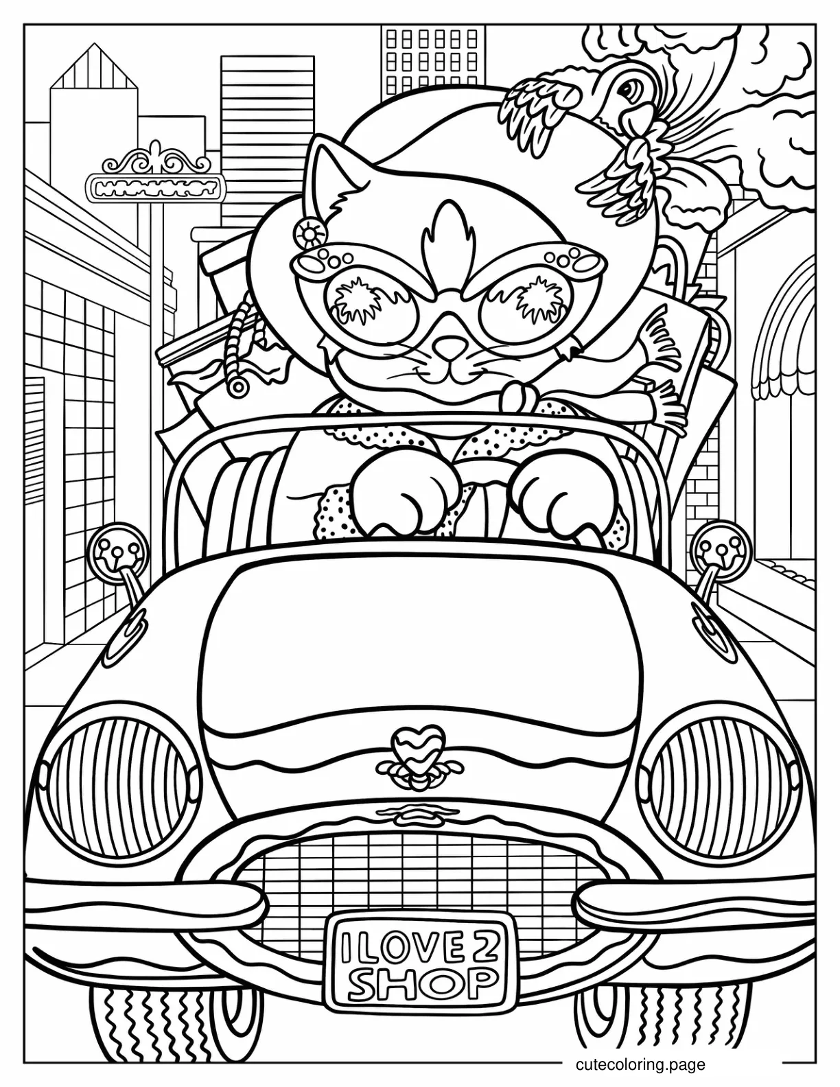 Lisa Frank Cat In Car Coloring Page coloring page