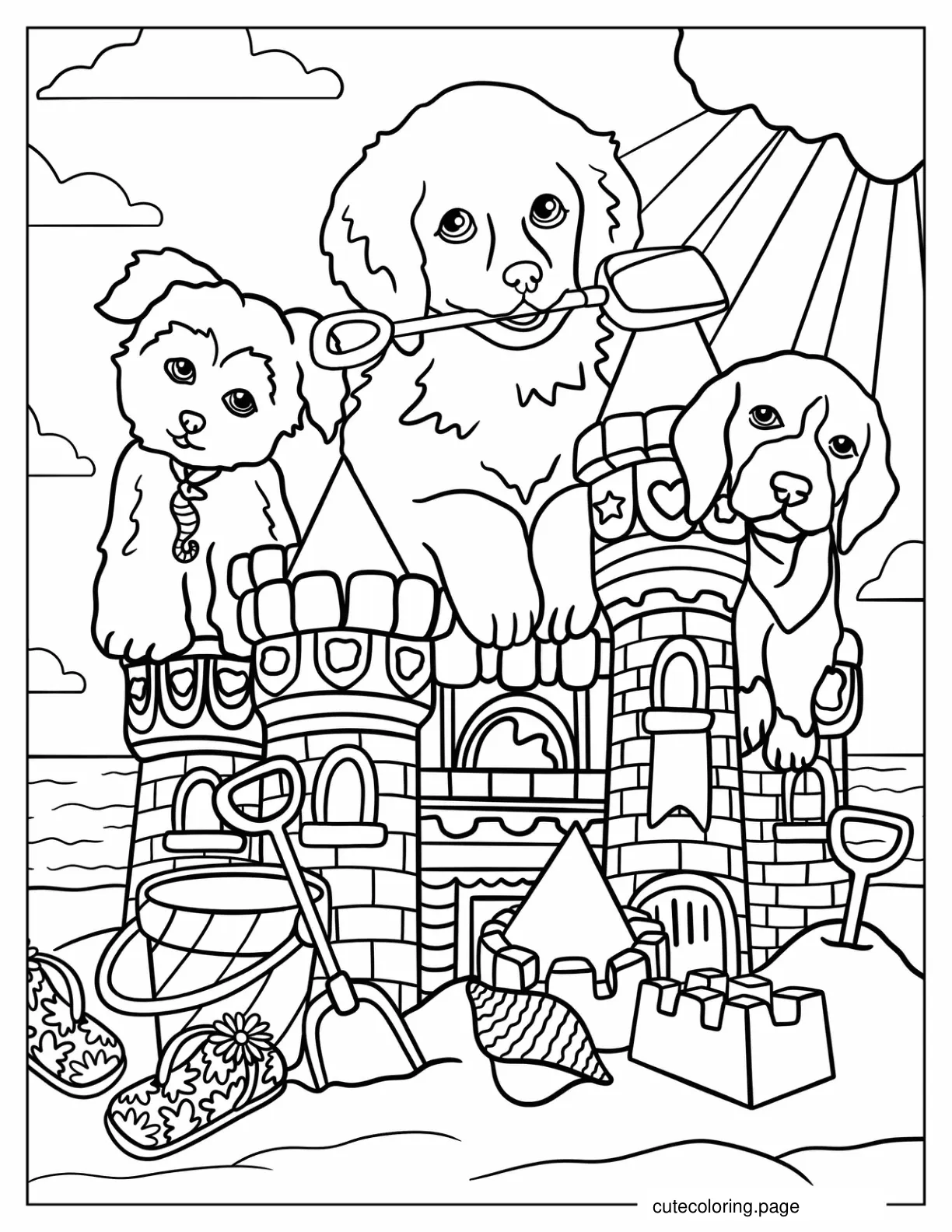 Lisa Frank Caymus With Dog Friends At Beach Coloring Sheet coloring page