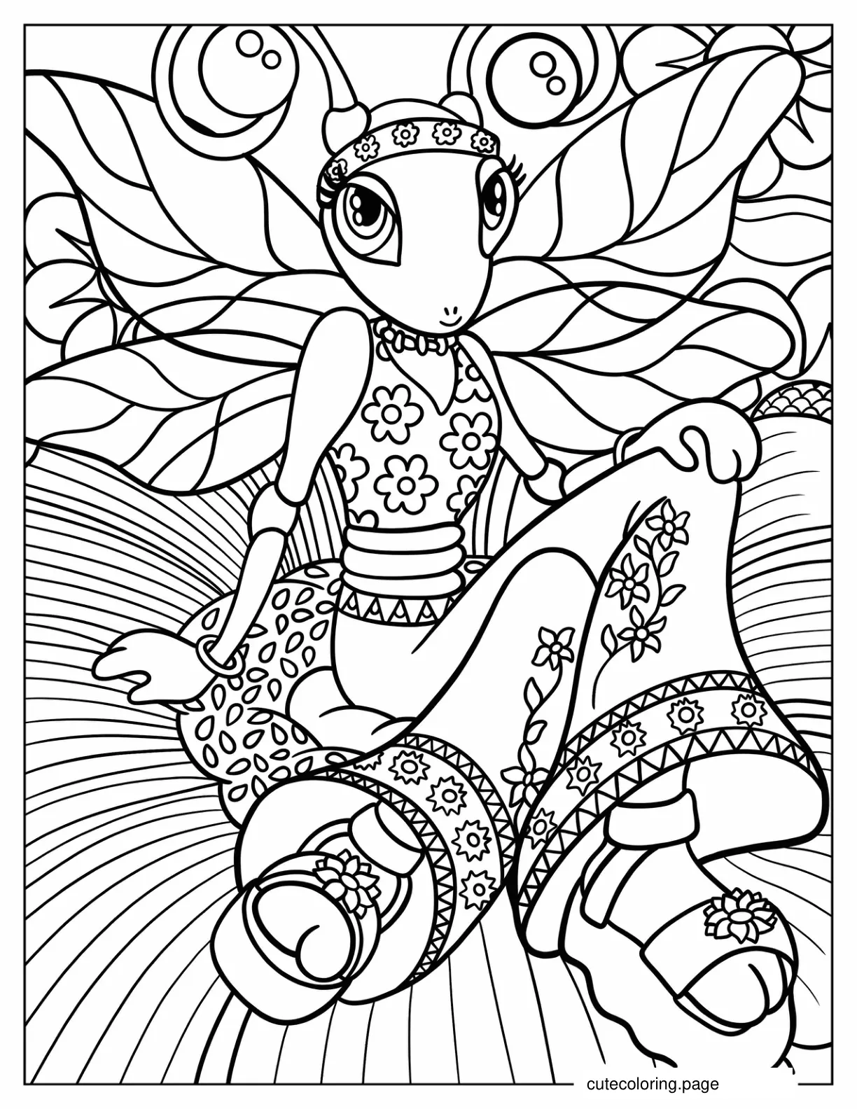 Lisa Frank Diva Dragonfly In Retro Outfit Coloring Page coloring page