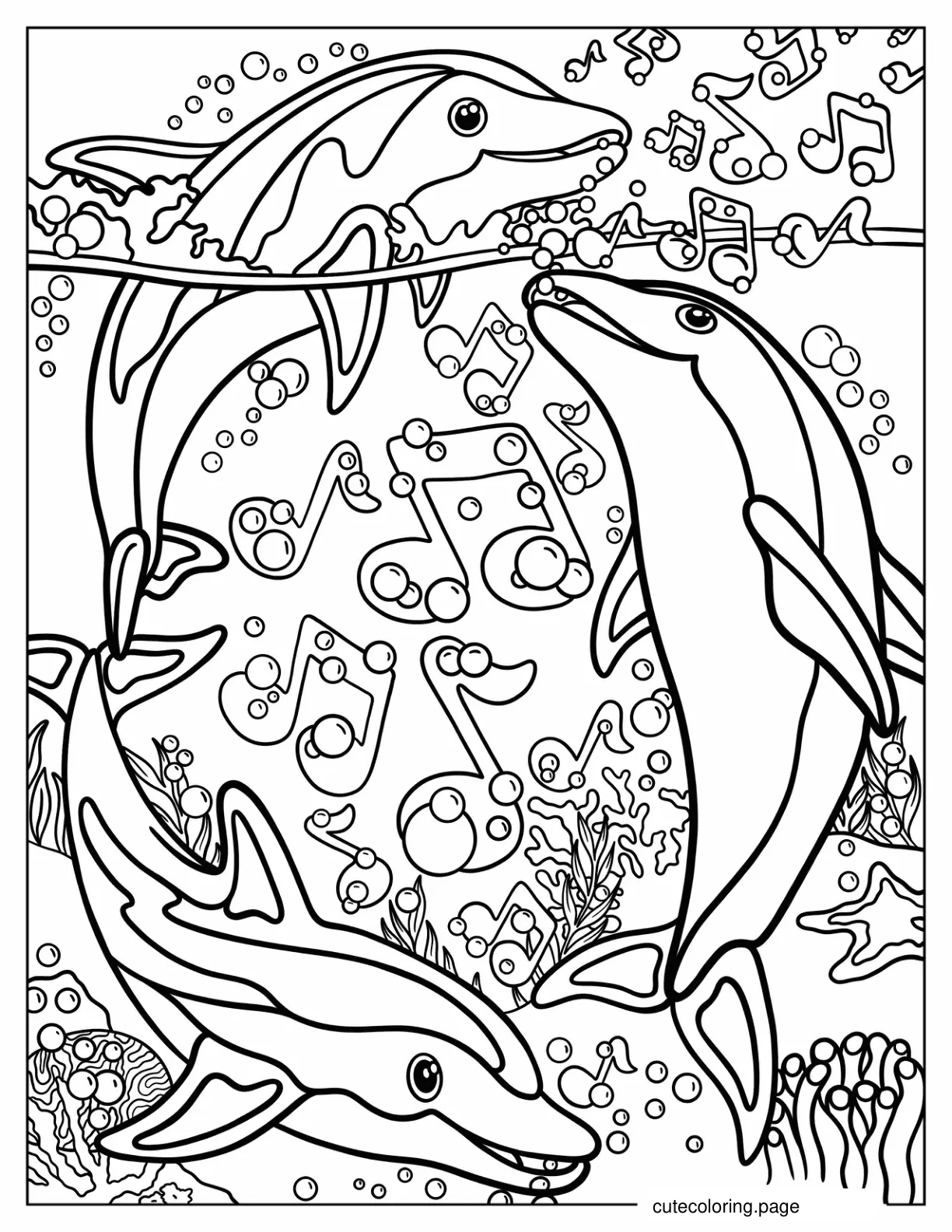 Lisa Frank Dolphins Music Notes coloring page