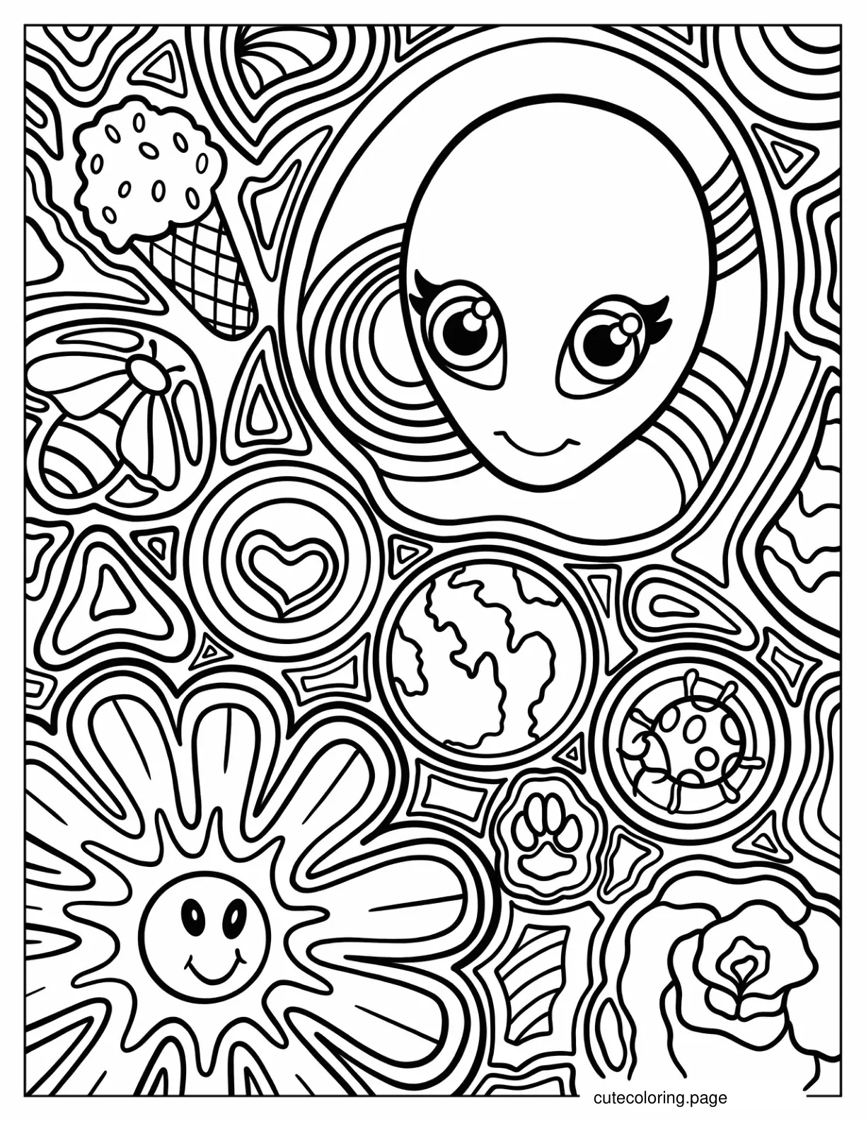 Lisa Frank Hippie Alien In Space Coloring Sheet coloring page