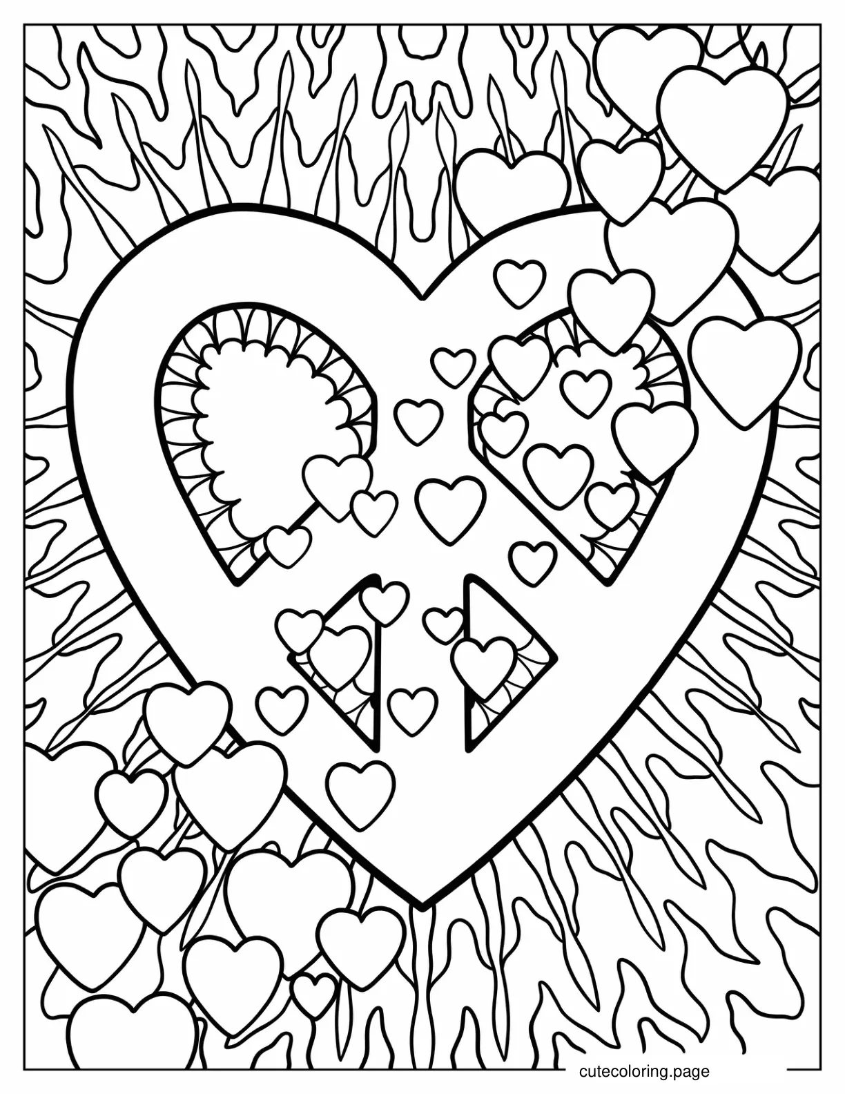 Lisa Frank Hippie Peace Sign With Hearts Coloring Sheet coloring page