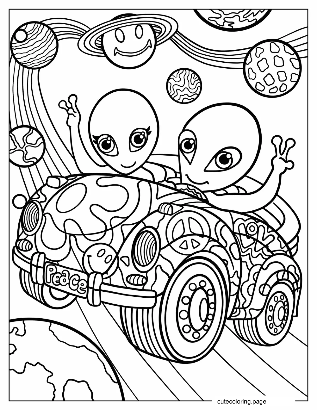 Lisa Frank Two Aliens Doing Peace Sign In Space coloring page