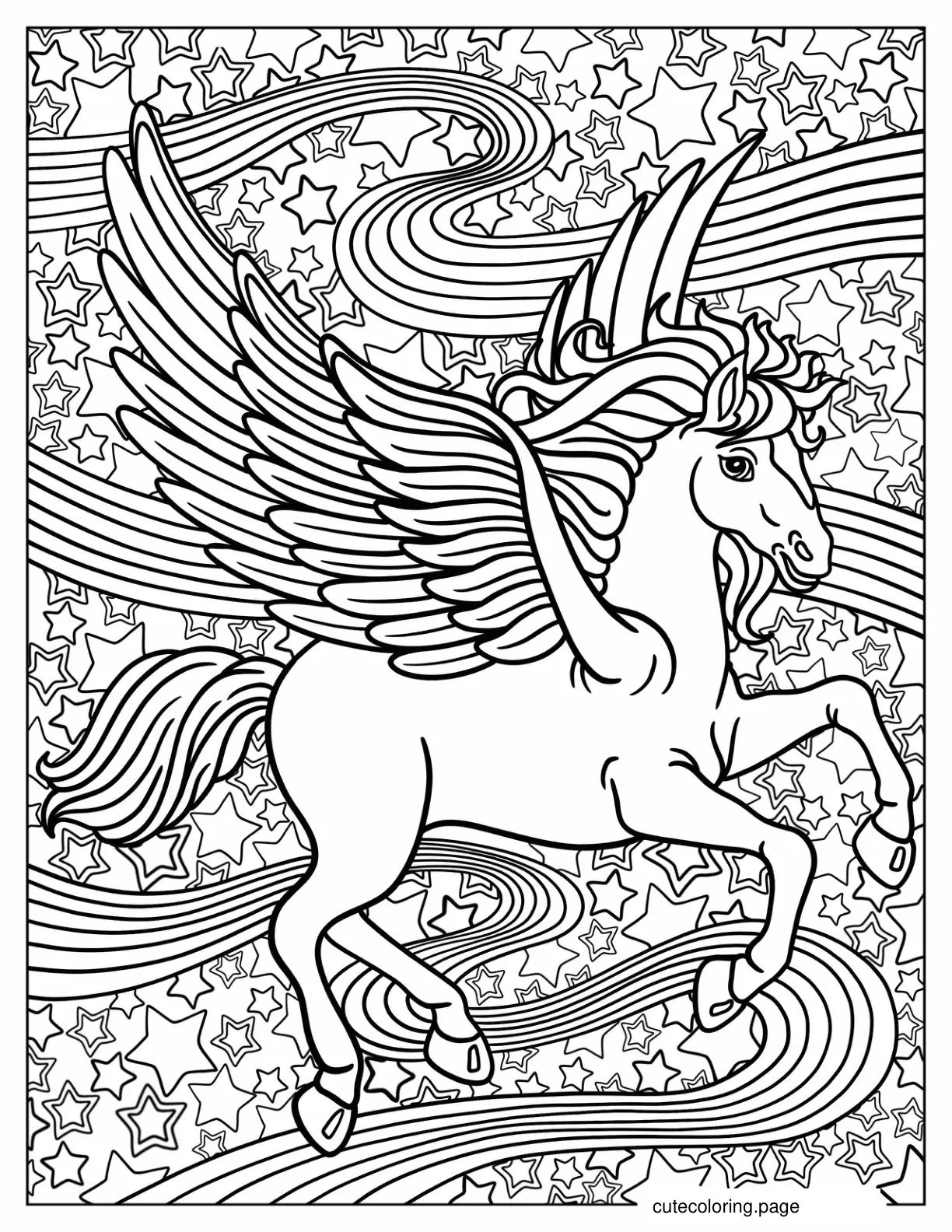 Lisa Frank Unicorn Markie With Stars And Rainbows coloring page