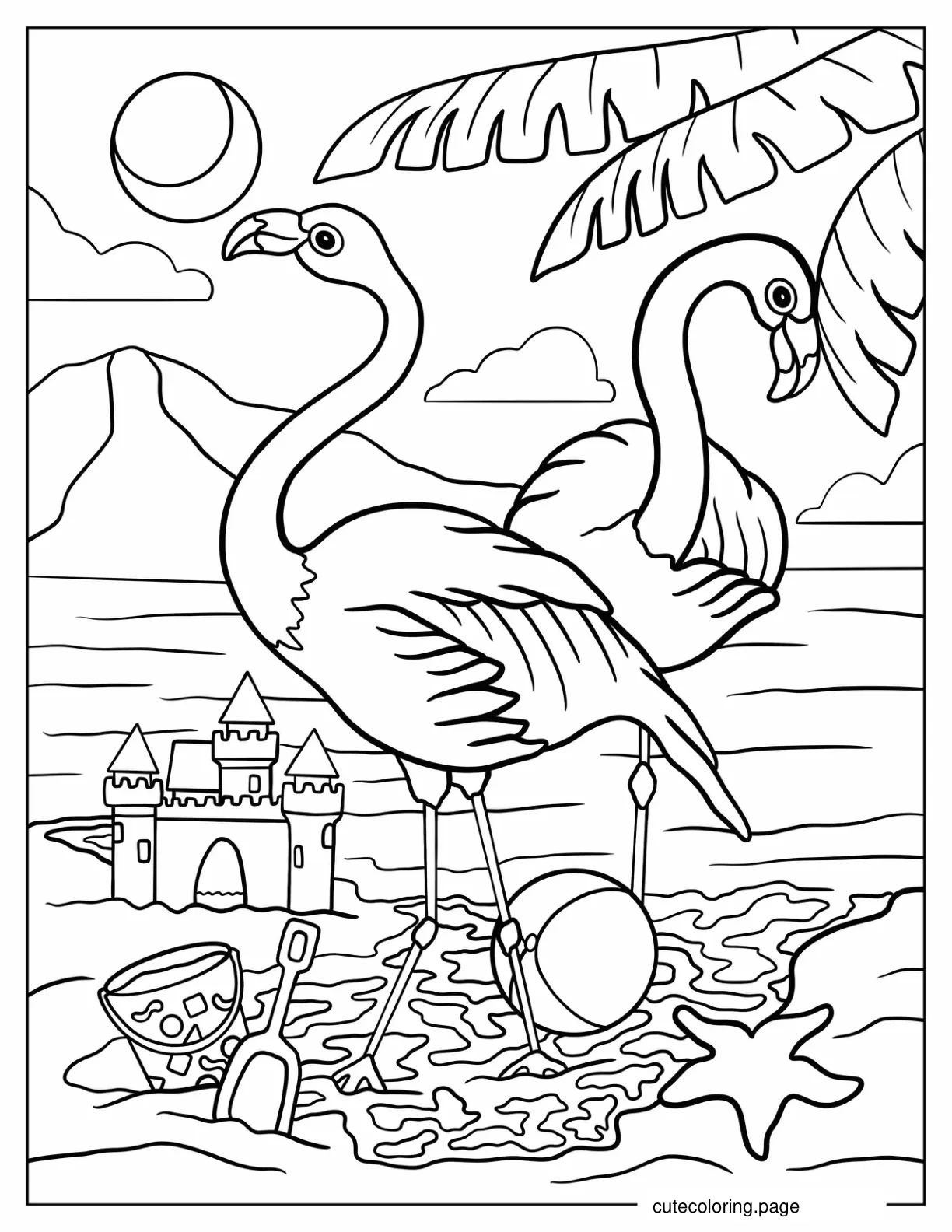 Simple Lisa Frank Flamingos On Island coloring page