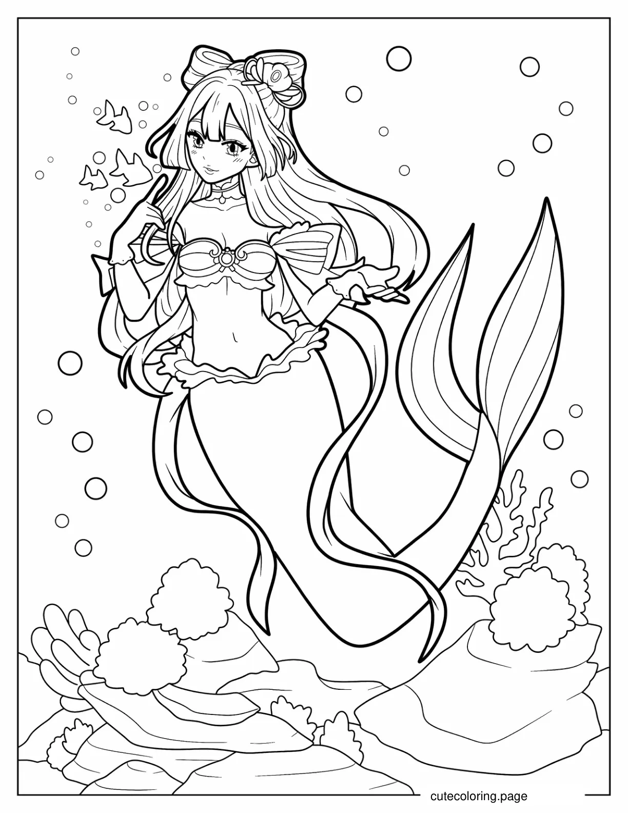 Anime Mermaid Kokomi Coloring Sheet coloring page