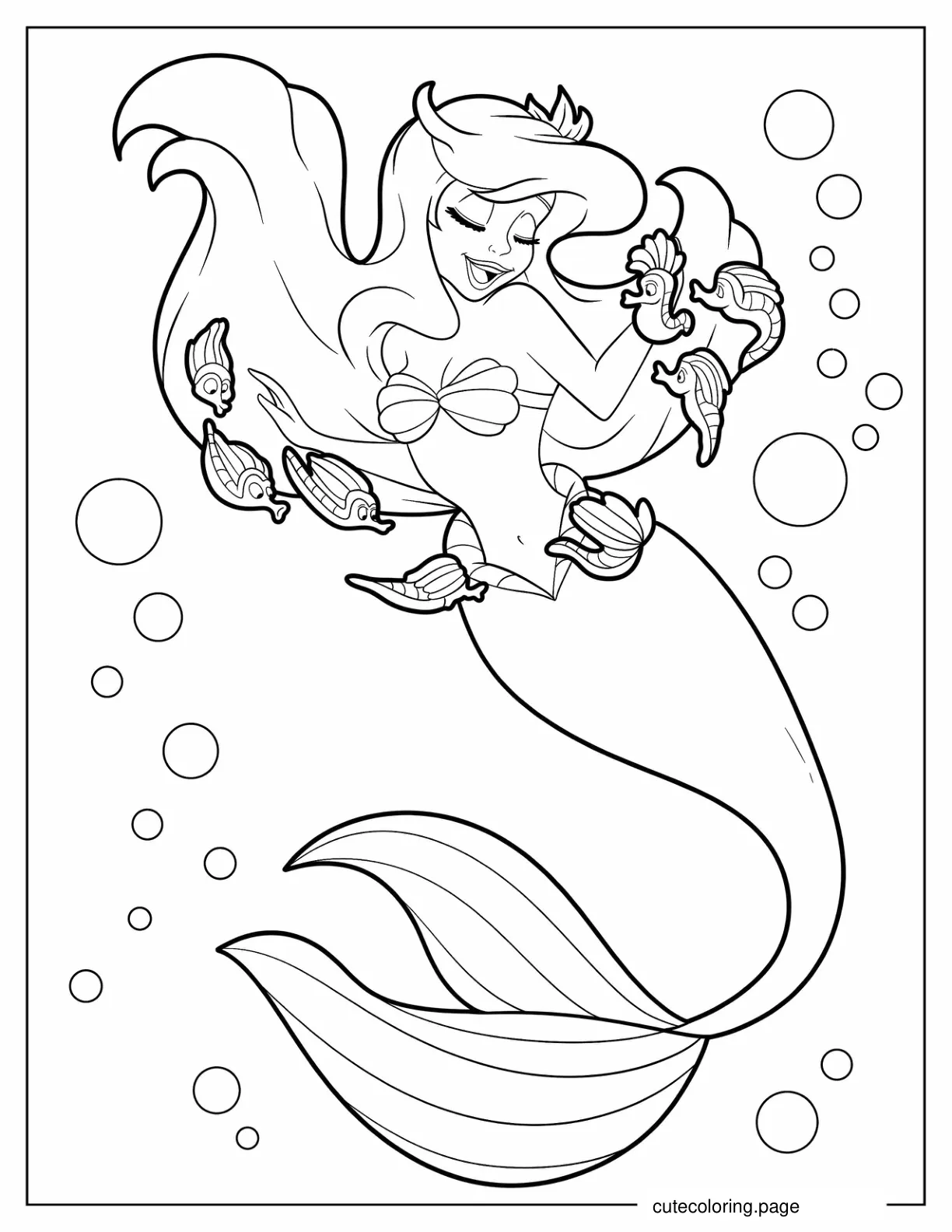 Ariel Singing with The Fish coloring page