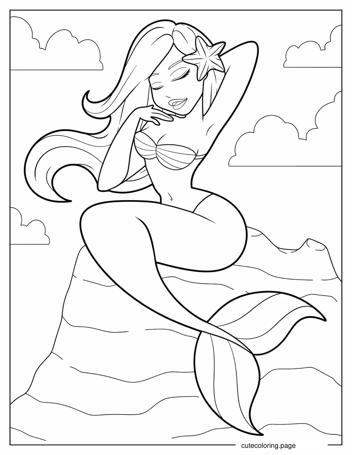 Coloring Page Of Mermaid Enjoying The Breeze coloring page