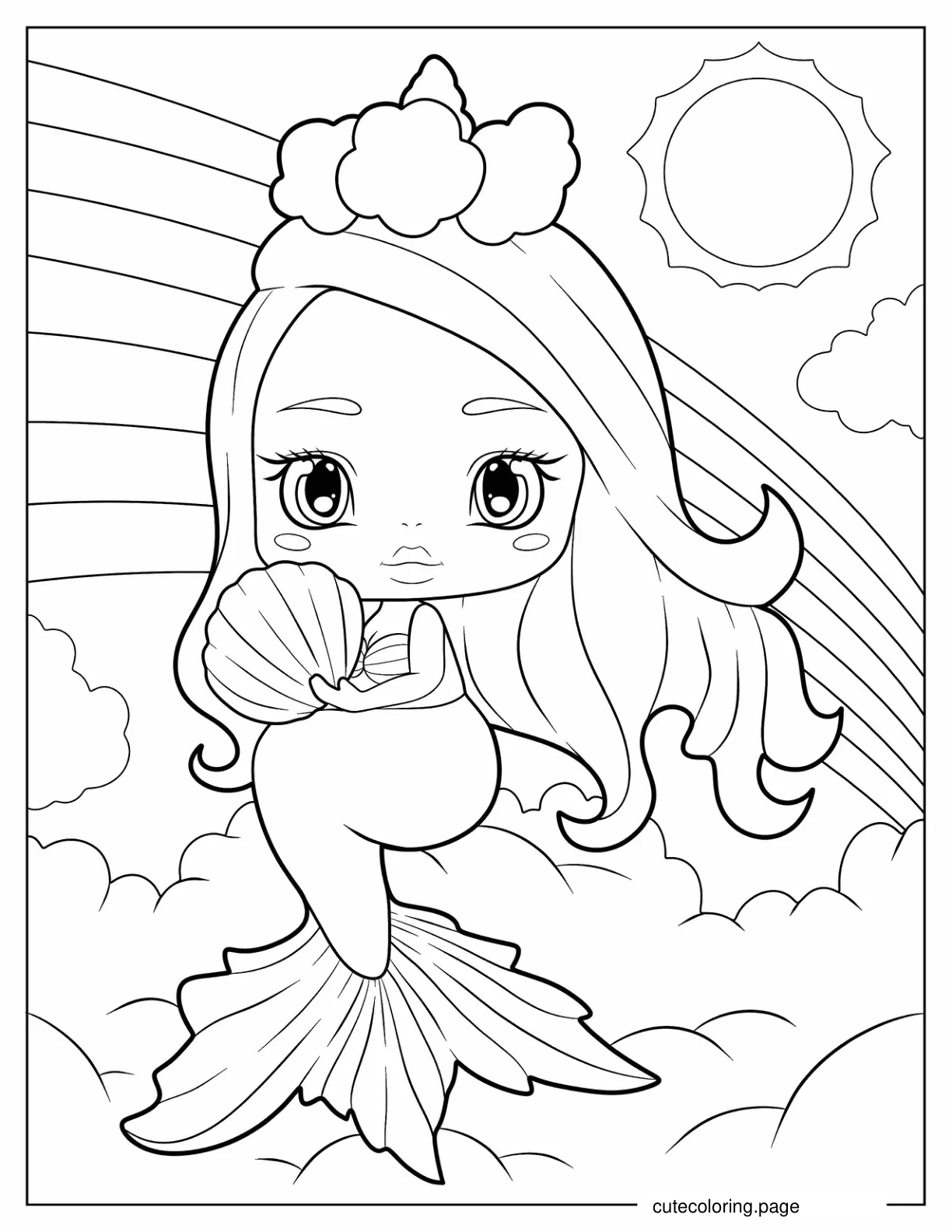 Coloring Page Of Mermaid In The Clouds coloring page