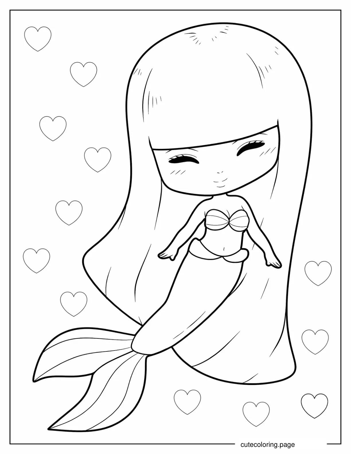 Coloring Sheet Of Kawaii Smiling Mermaid coloring page