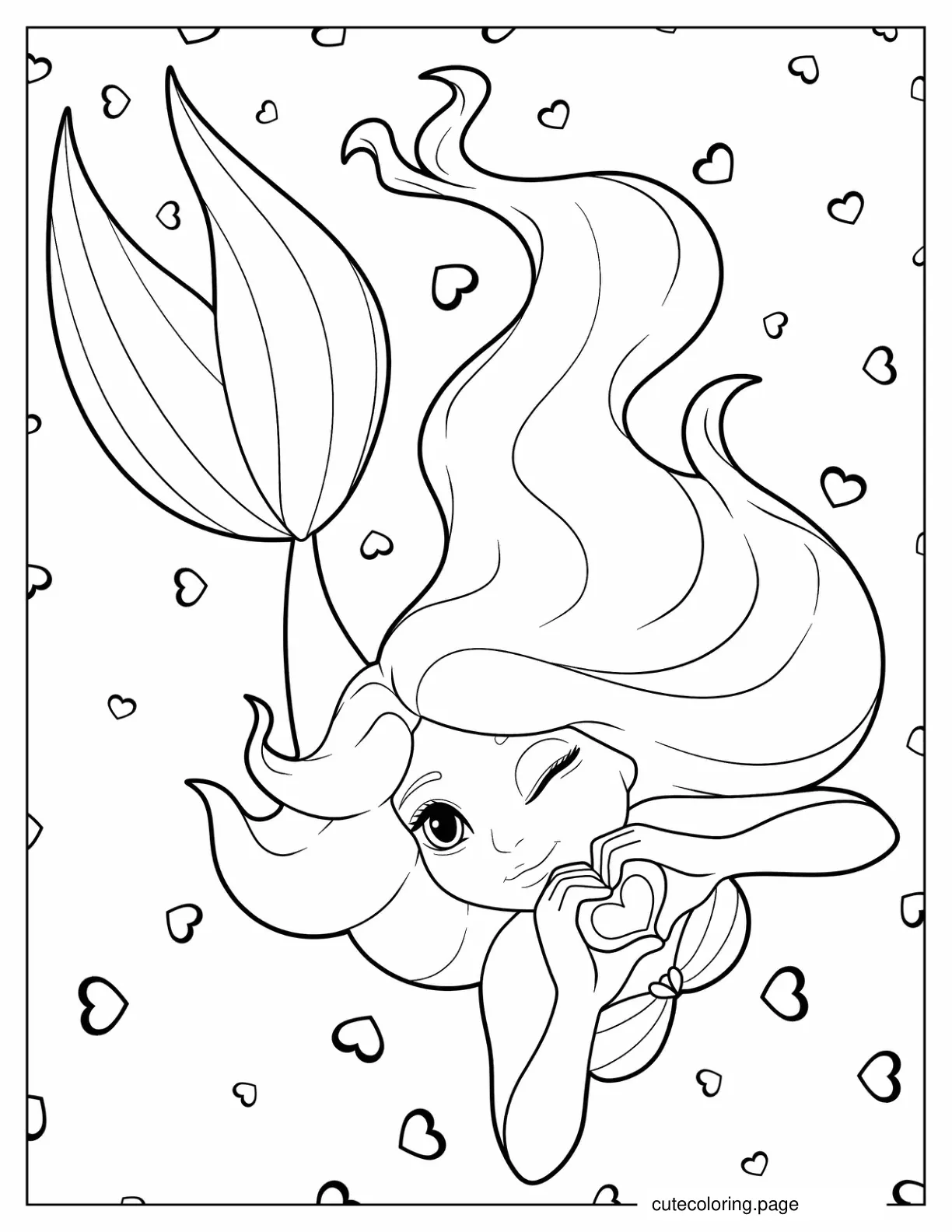 Coloring Sheet Of Mermaid Making Heart Shape With Hands coloring page