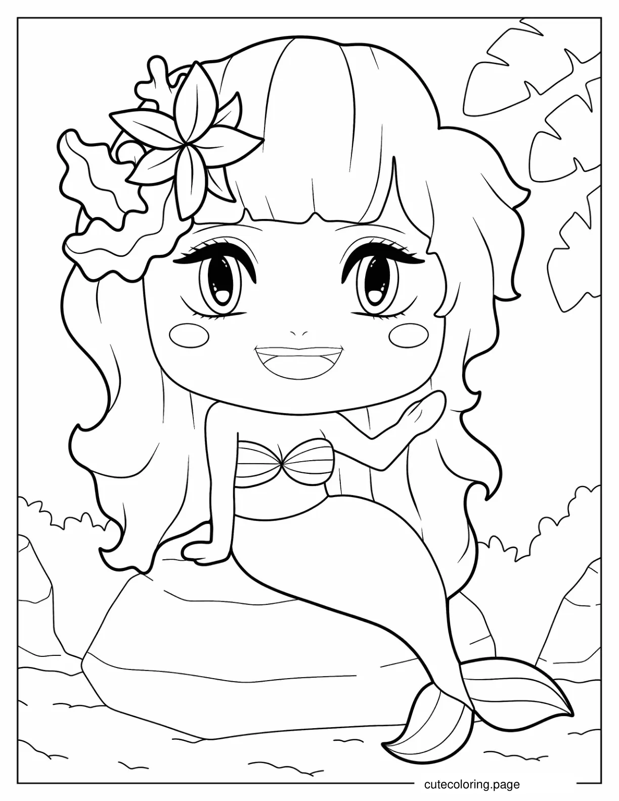 Cute Chibi Mermaid At The Beach coloring page