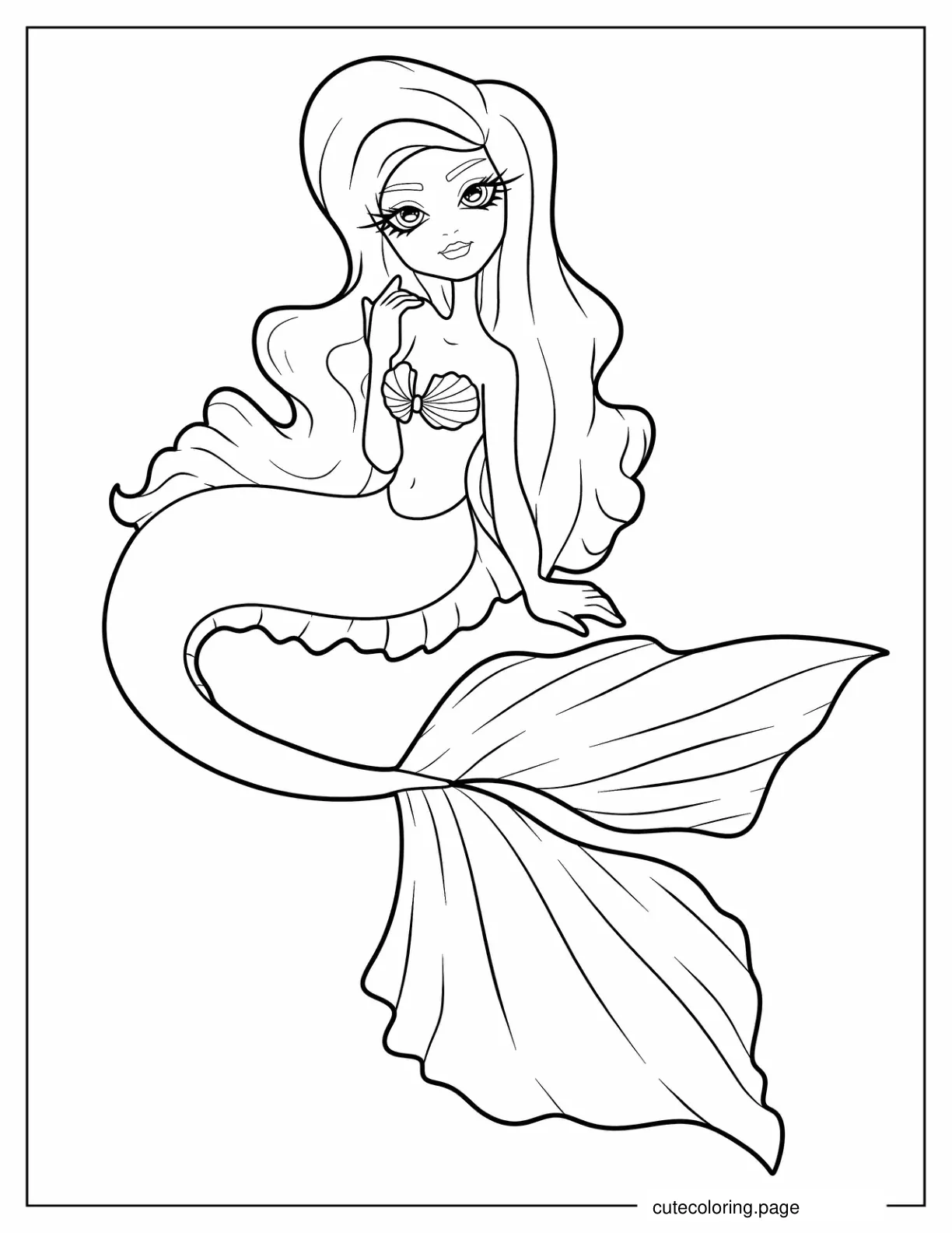 Cute Mermaid Outline Coloring Sheet coloring page