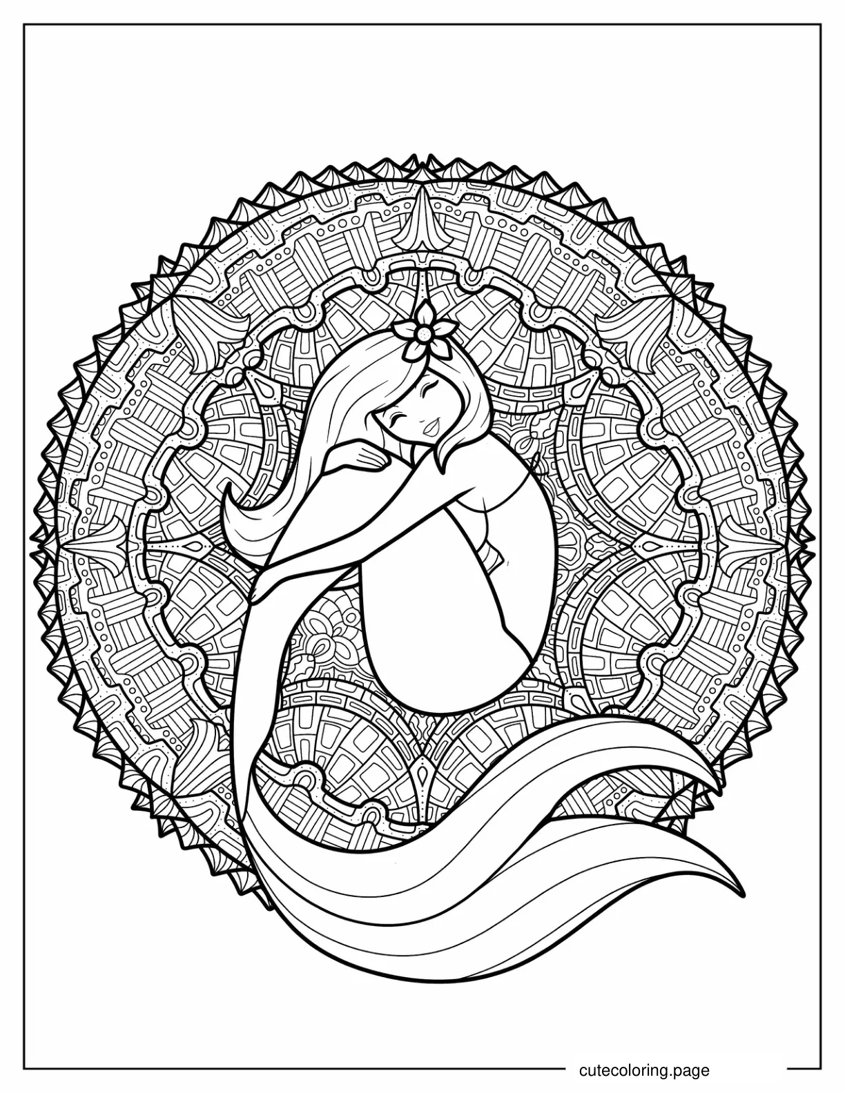 Detailed Mermaid Mandala Coloring Sheet coloring page