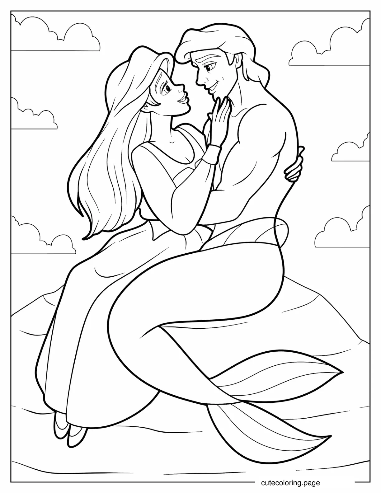 Human Ariel With Mermaid Prince Eric Coloring In coloring page