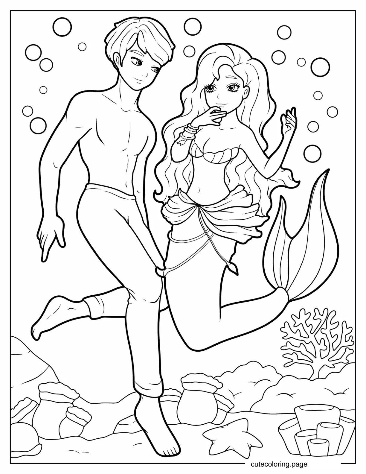 Human Boy With Girl Mermaid Coloring In coloring page