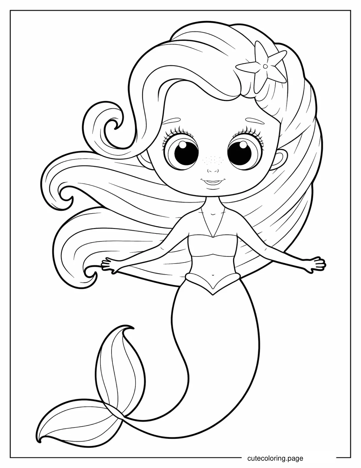 Kawaii Mermaid Coloring In For Kids coloring page