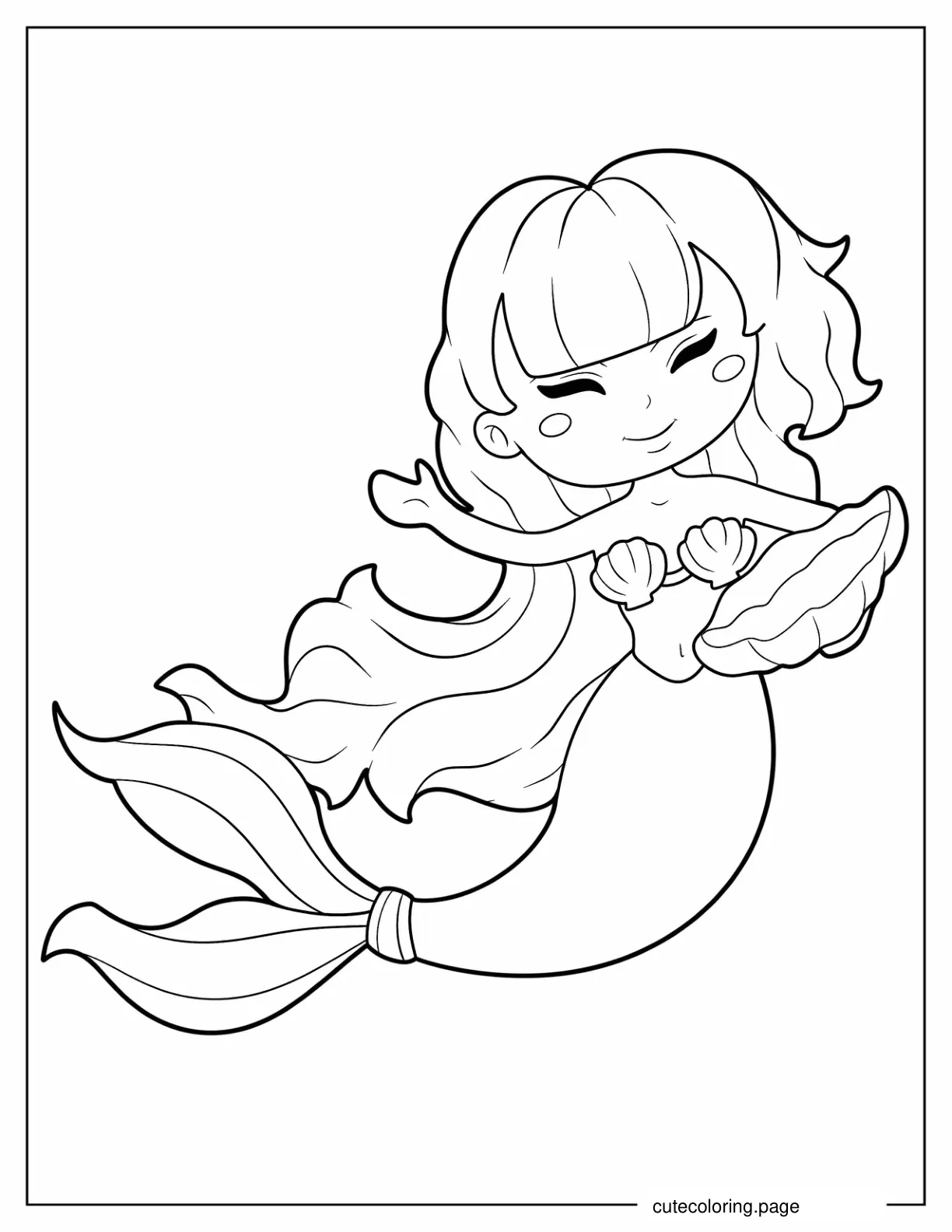 Mermaid Girl Holding Shell For Preschoolers coloring page