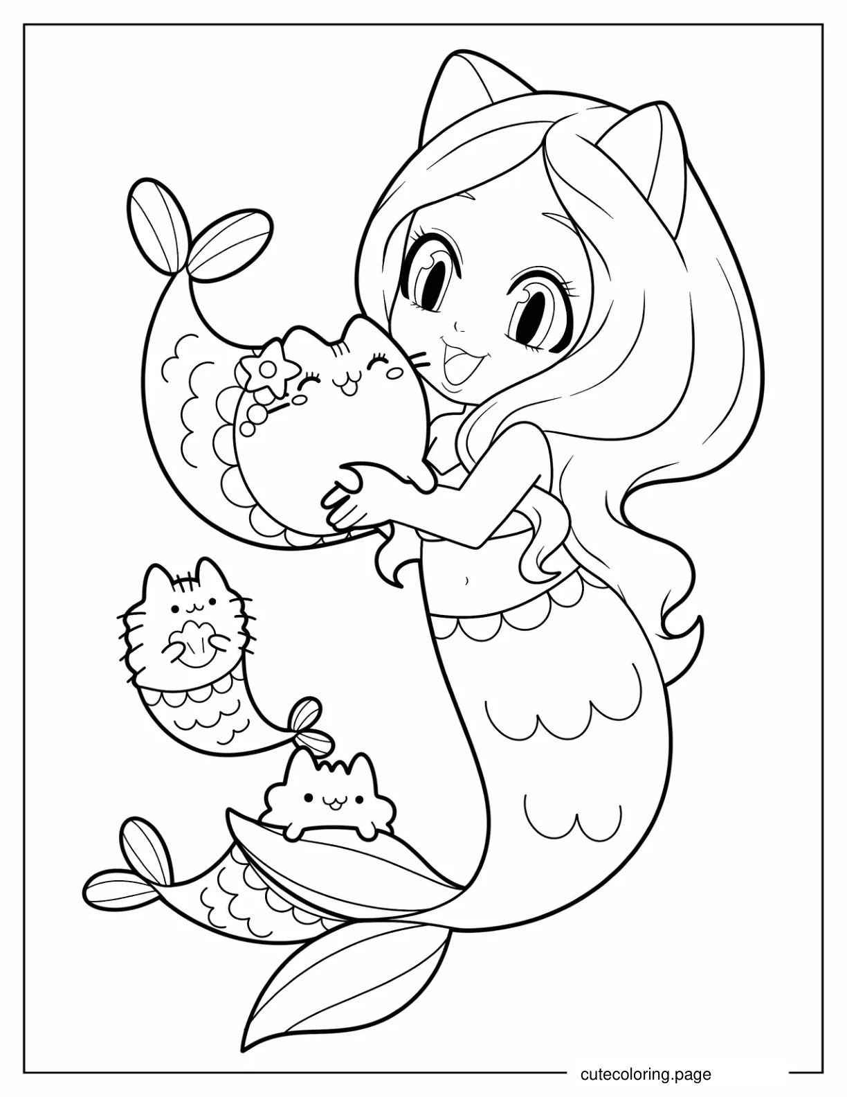 Mermaid Girl With Mermaid Cats Coloring In coloring page