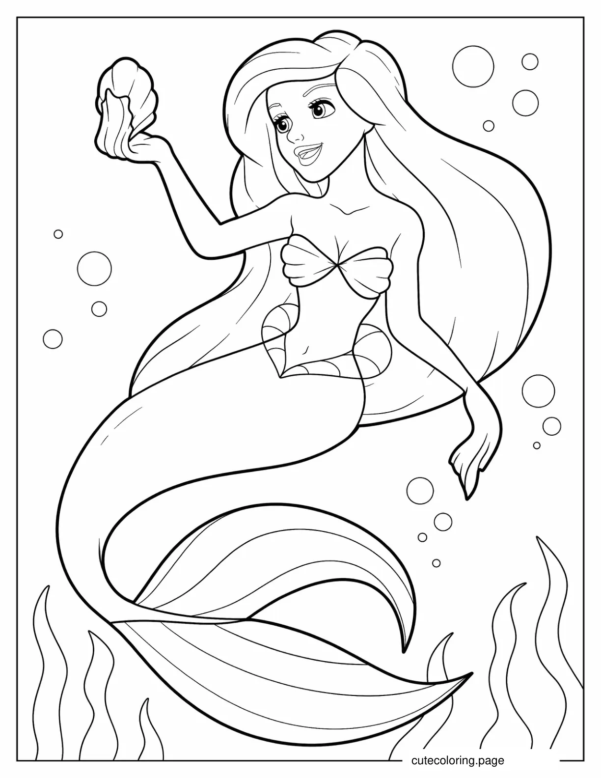 Mermaid Holding Seashell coloring page