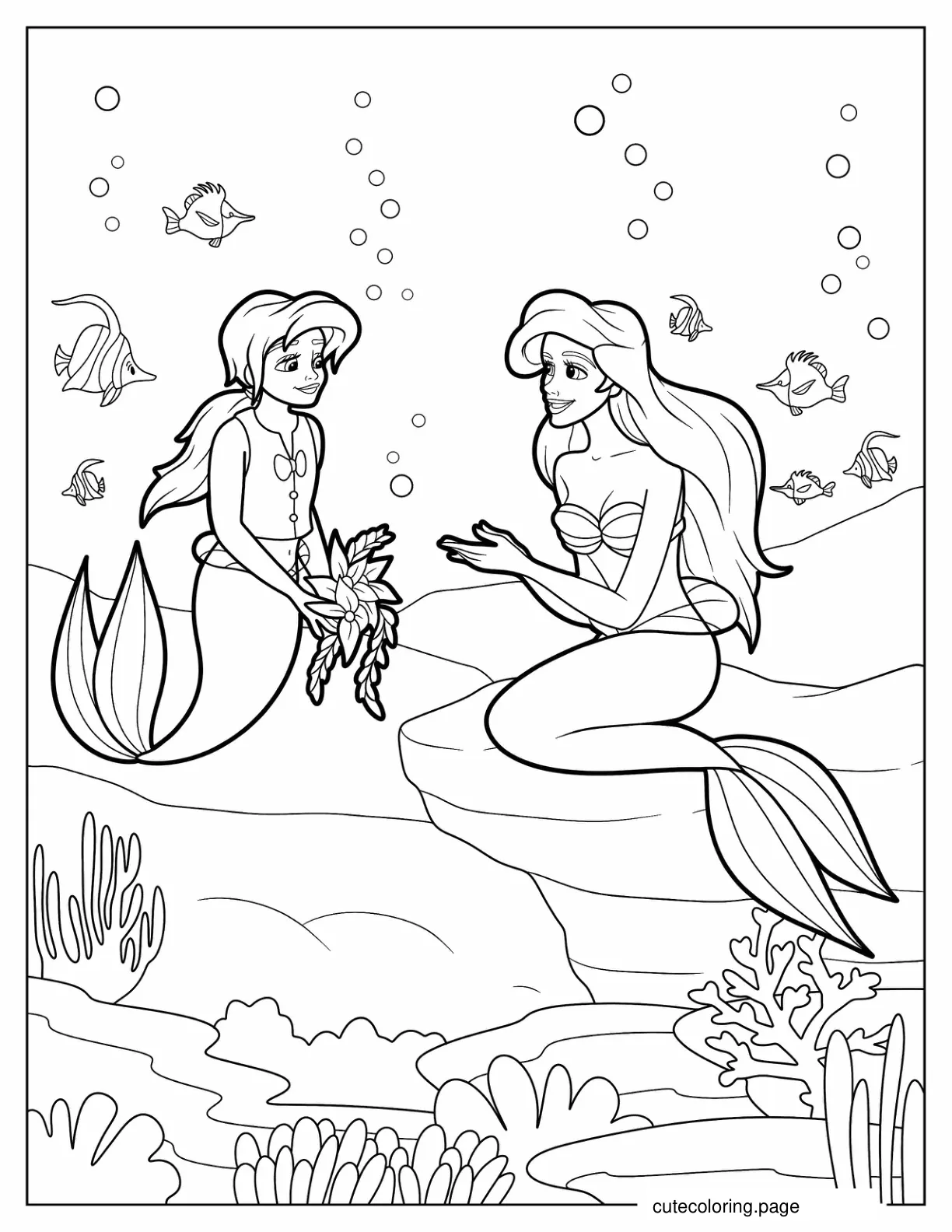 Mermaid Melody And Ariel In The Sea Coloring Sheet coloring page