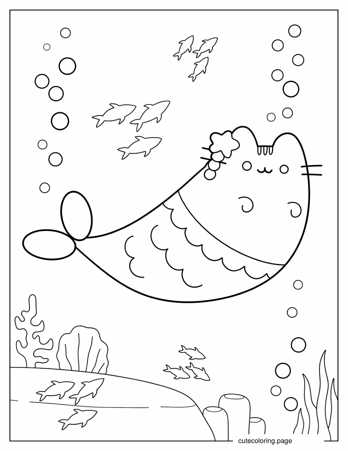 Mermaid Pusheen coloring page