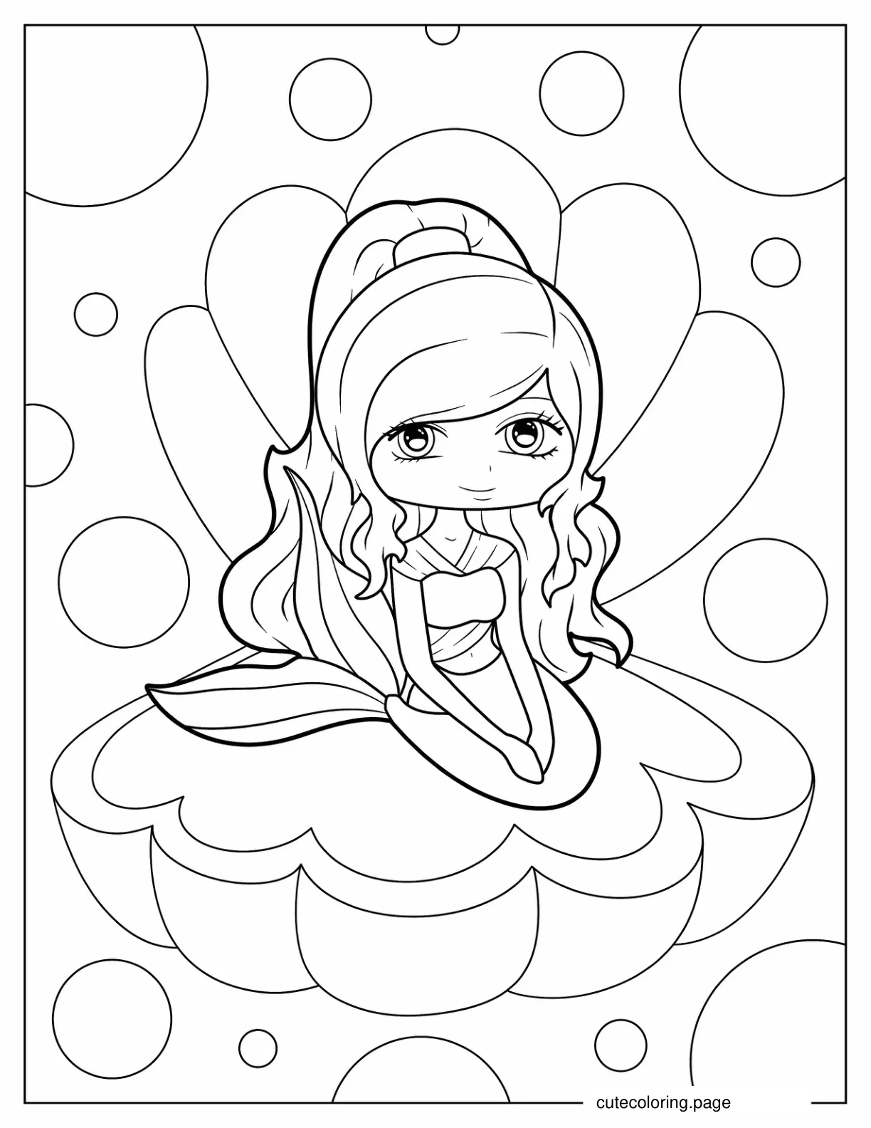 Mermaid Sitting Inside Giant Oyster coloring page