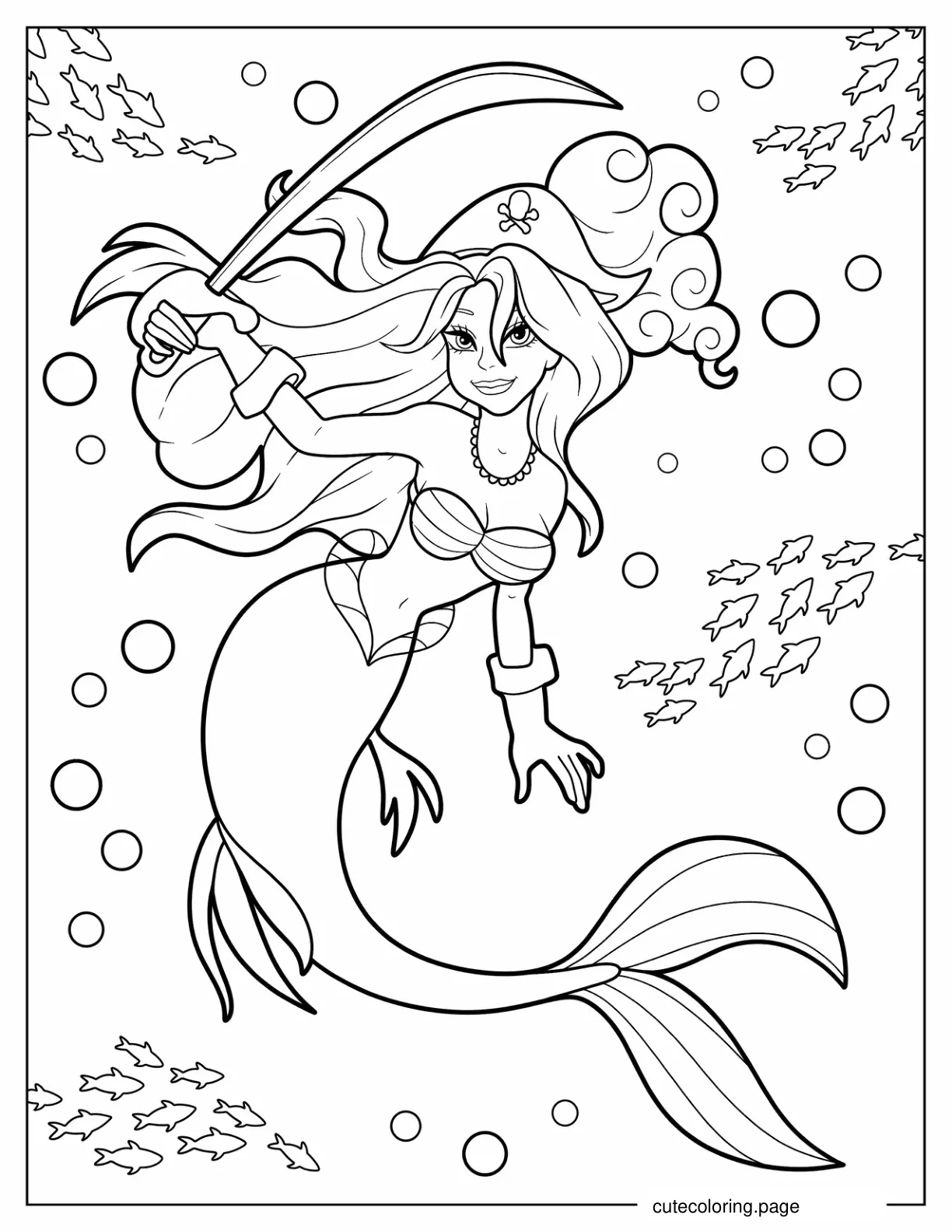 Pirate Mermaid Holding A Sword coloring page