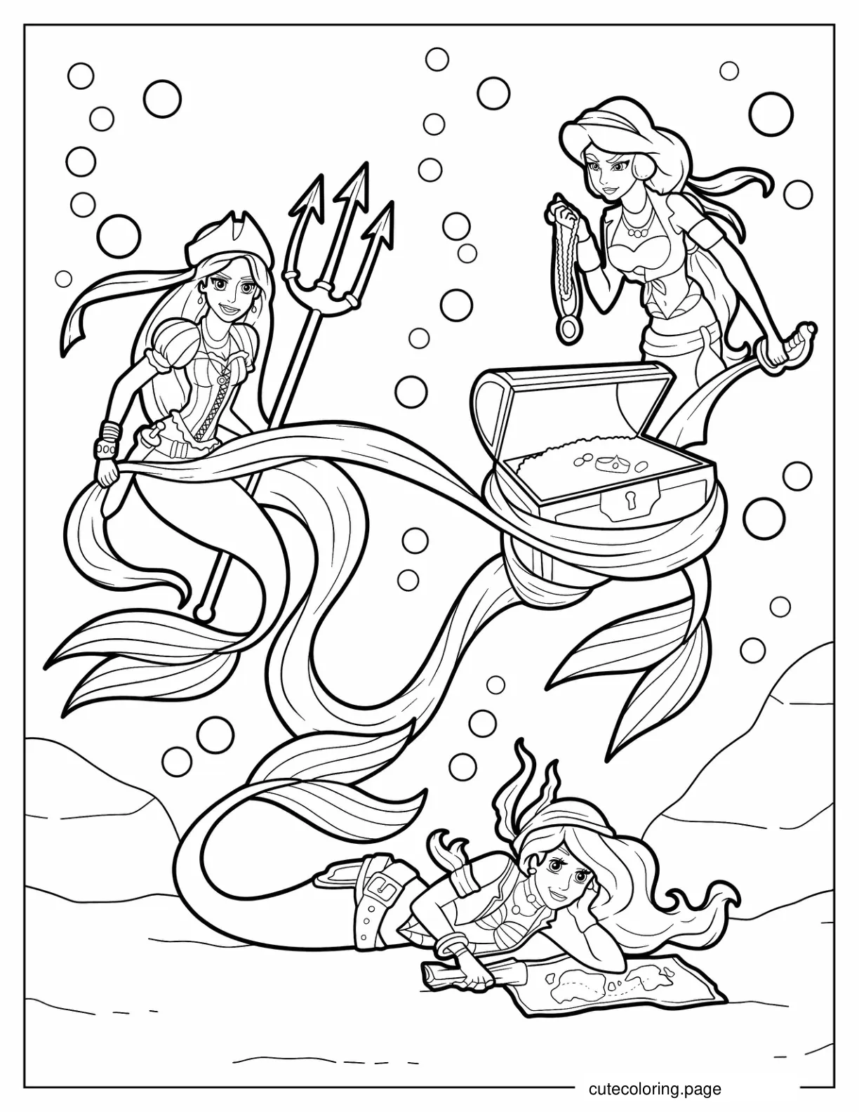 Rapunzel Jasmine And Ariel Mermaids Coloring Page coloring page