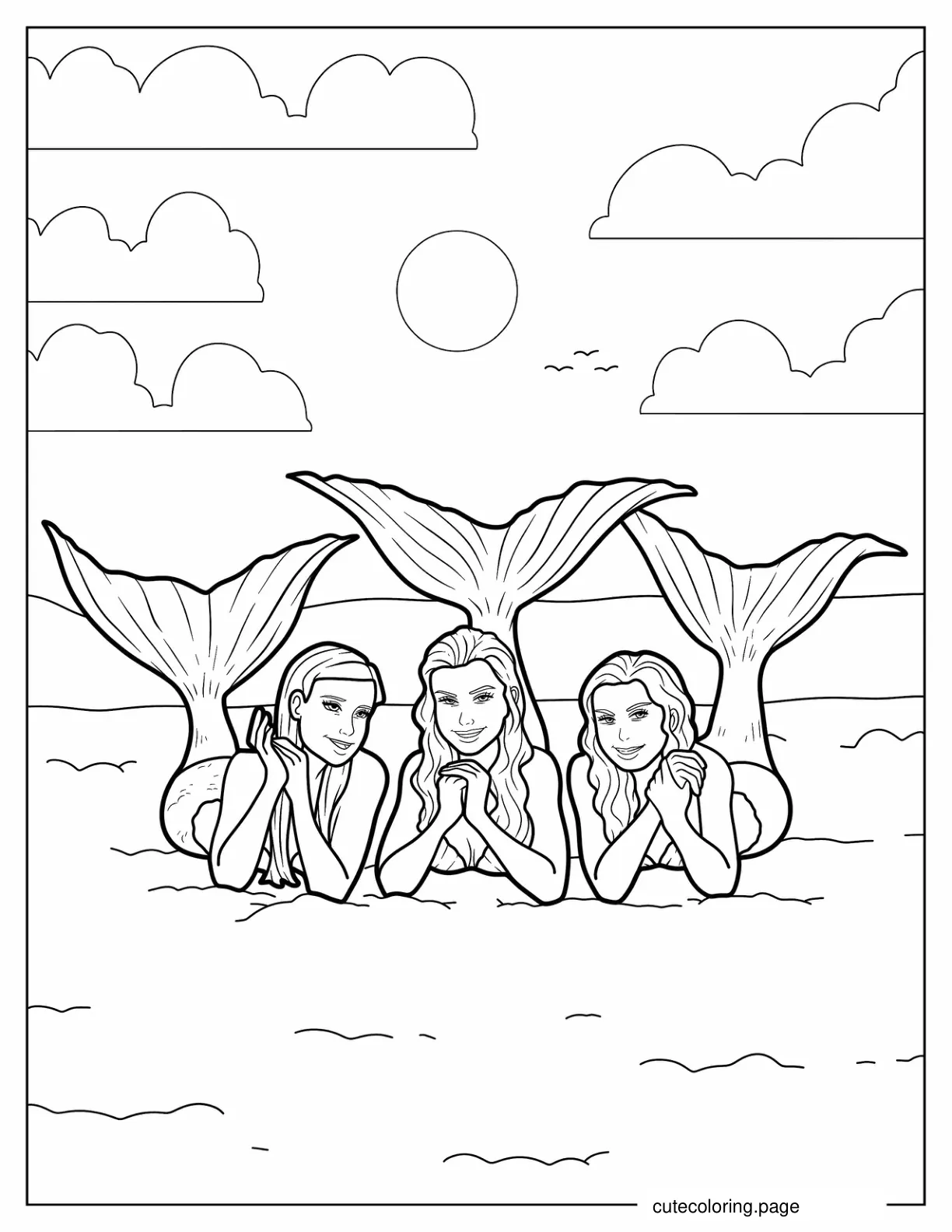 Realistic Mermaids On The Beach Coloring In coloring page