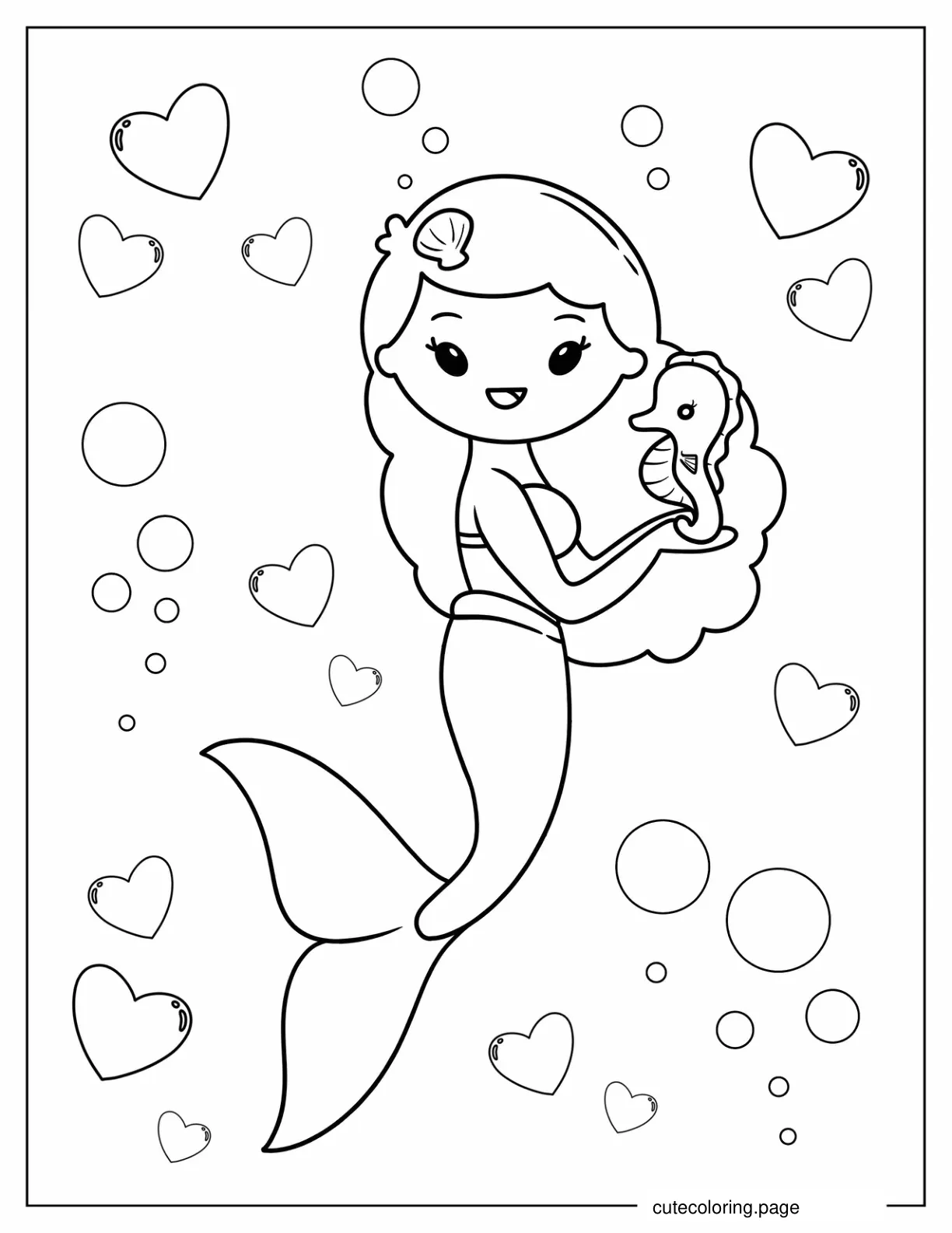 Simple Mermaid Holding Seahorse Coloring In coloring page