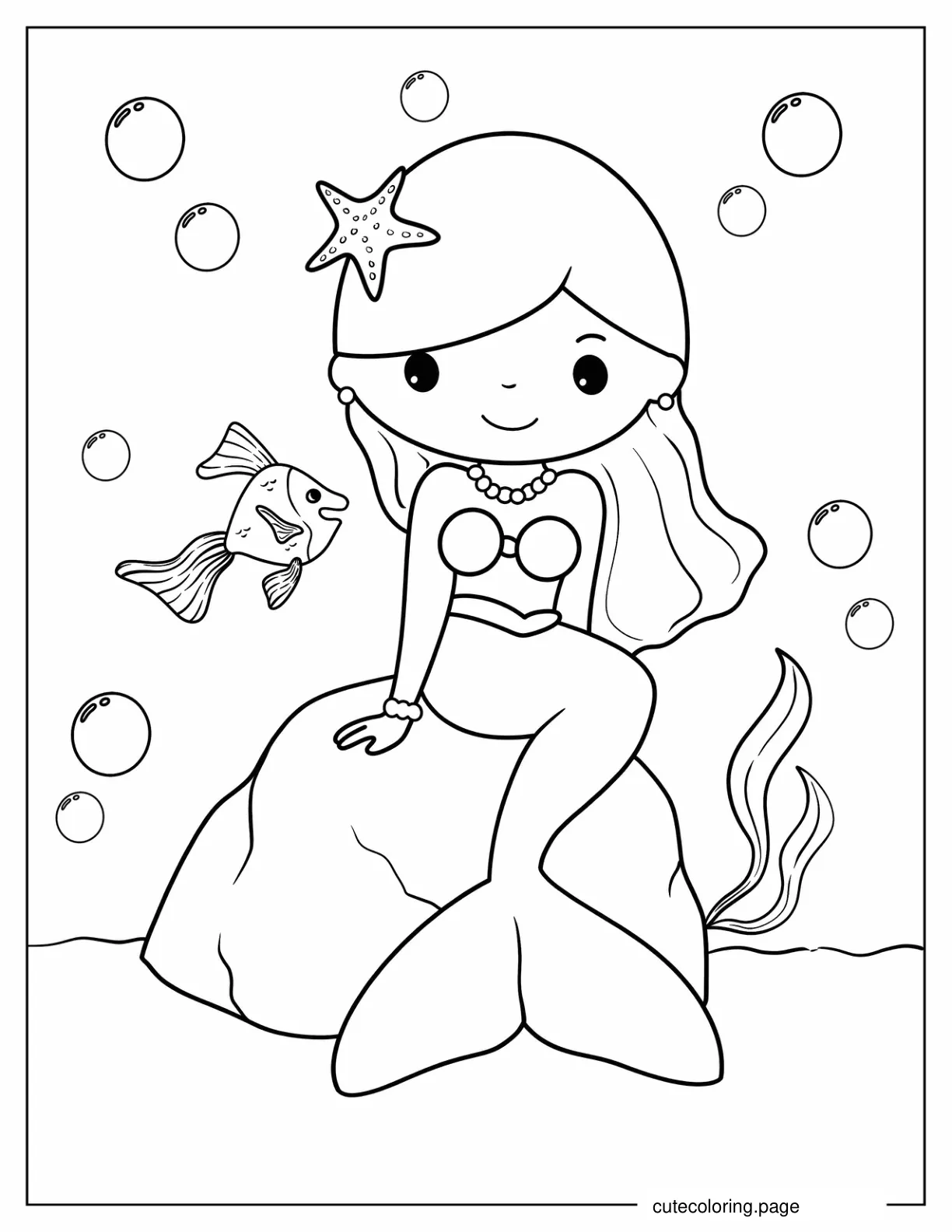 Simple Mermaid Outline Coloring Sheet For Kids coloring page