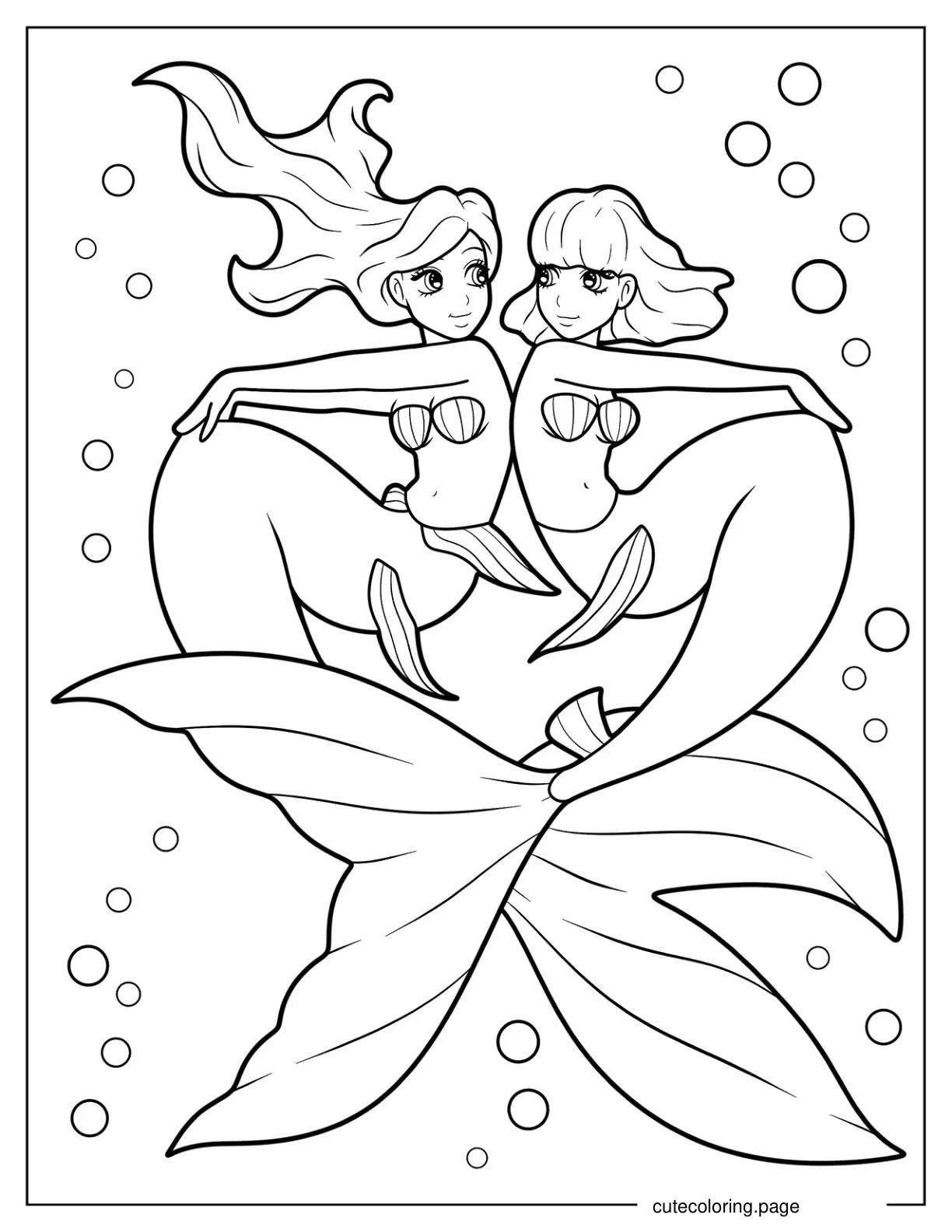 Two Mermaids Sitting Back To Back coloring page