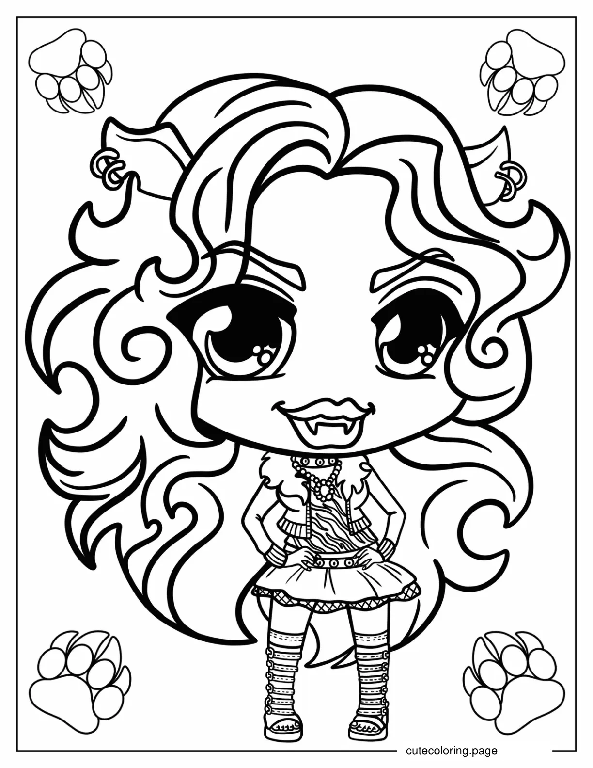 Chibi Clawdeen Wolf Coloring Page For Kids coloring page