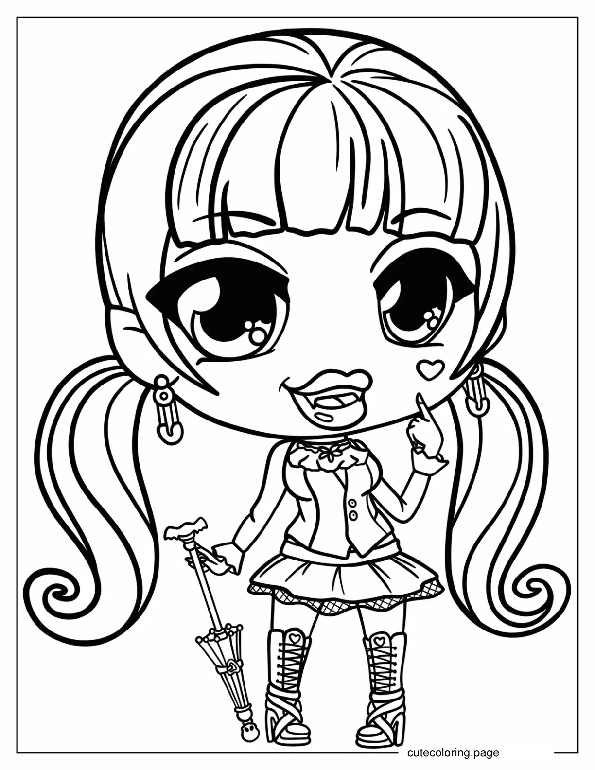 Chibi Draculaura With Cane Coloring Sheet coloring page