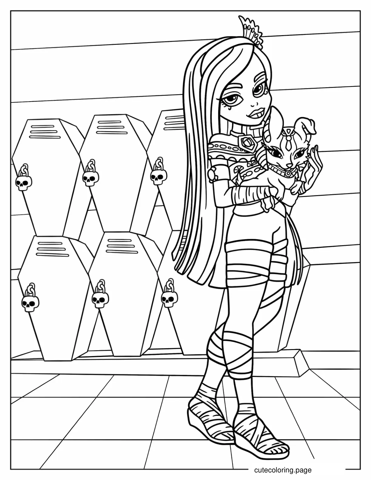 Cleo de Nile Holding Cat coloring page