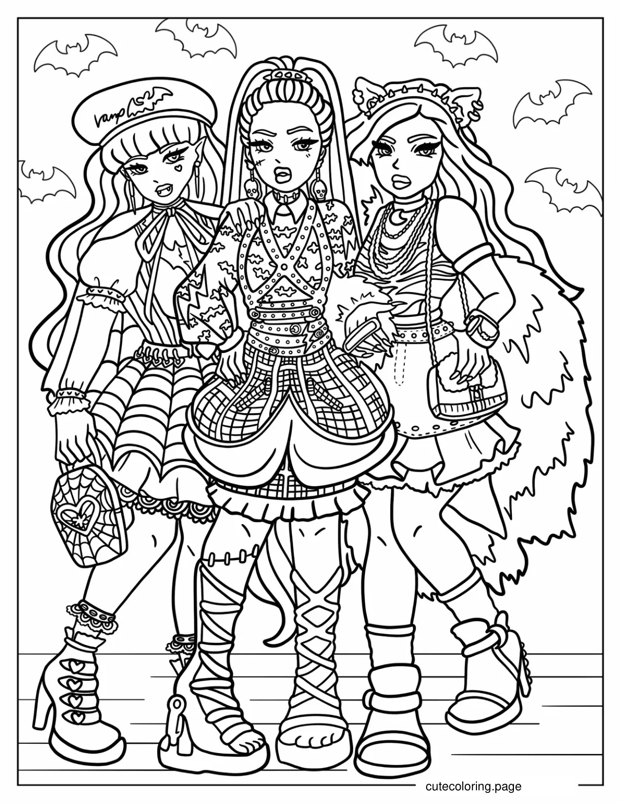 Draculaura Frankie Stein And Clawdeen Wolf coloring page