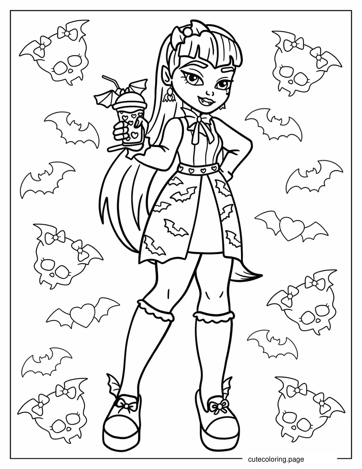 Draculaura Holding Drink Coloring Page For Kids coloring page