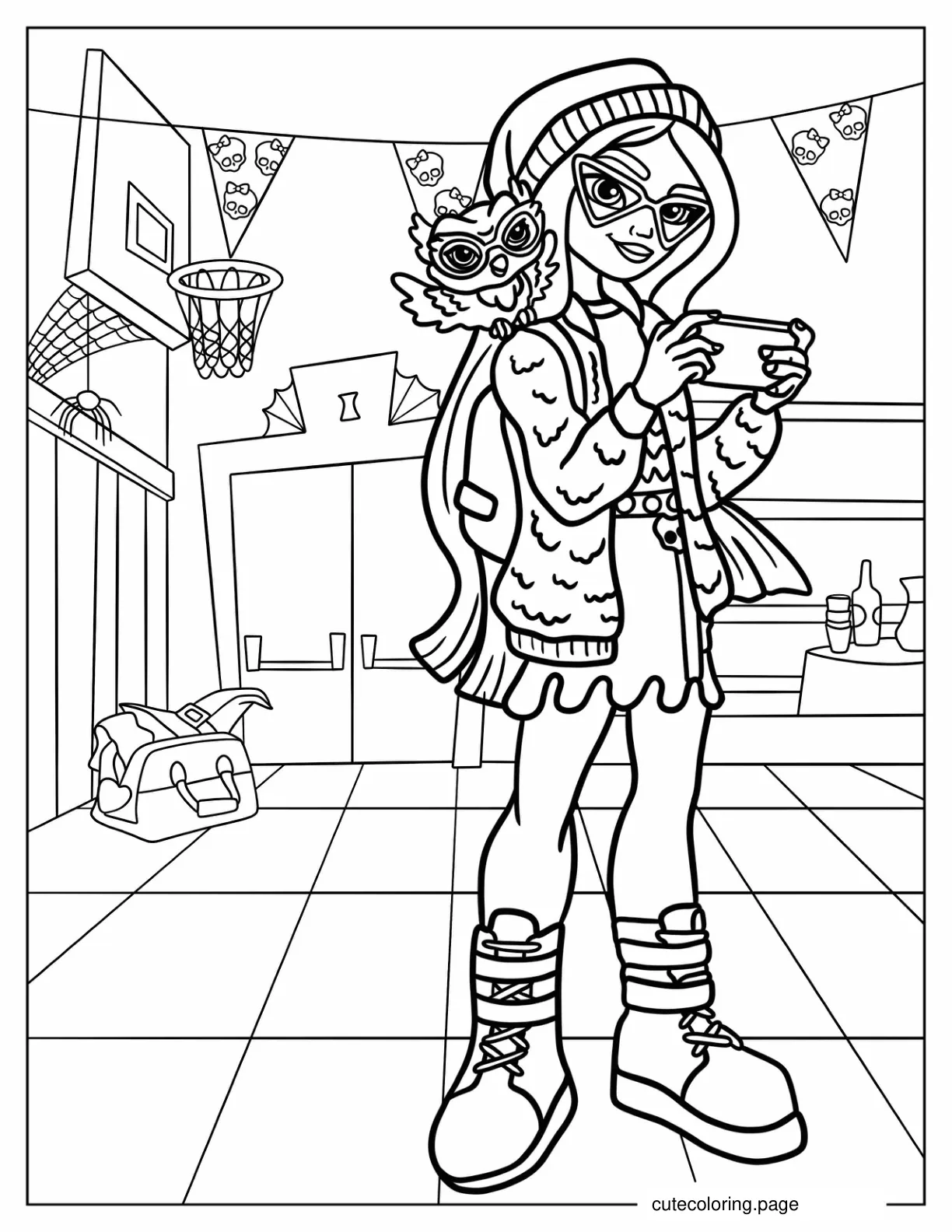 Ghoulia Yelps Playing Video Games Coloring Page coloring page