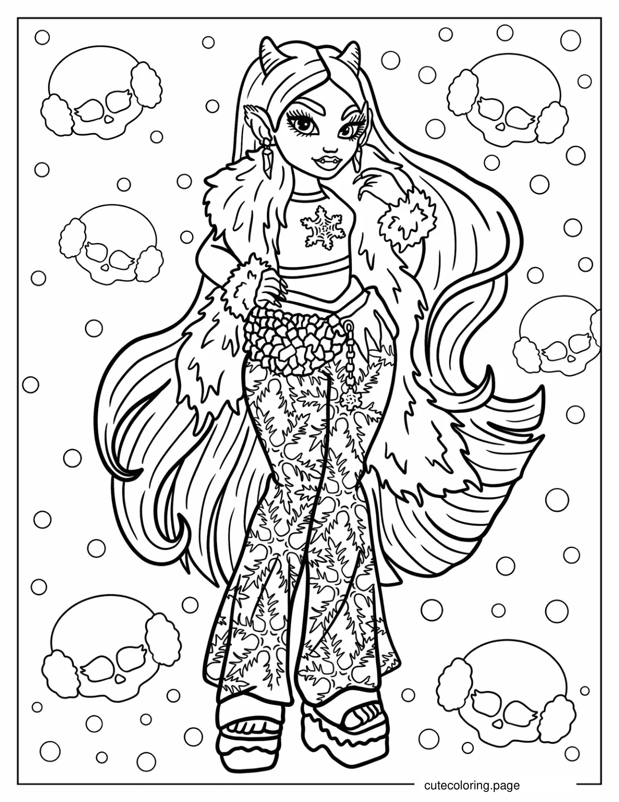 Monster High Abbey Bominable Wearing Fur Coat coloring page