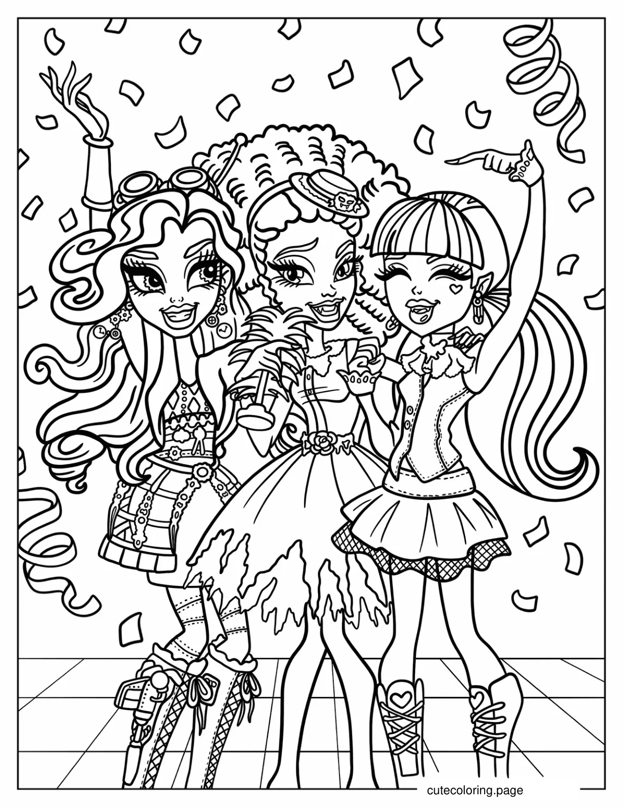 Monster High Robecca Steam Honey Swamp And Frankie Stein Dancing Coloring Page coloring page