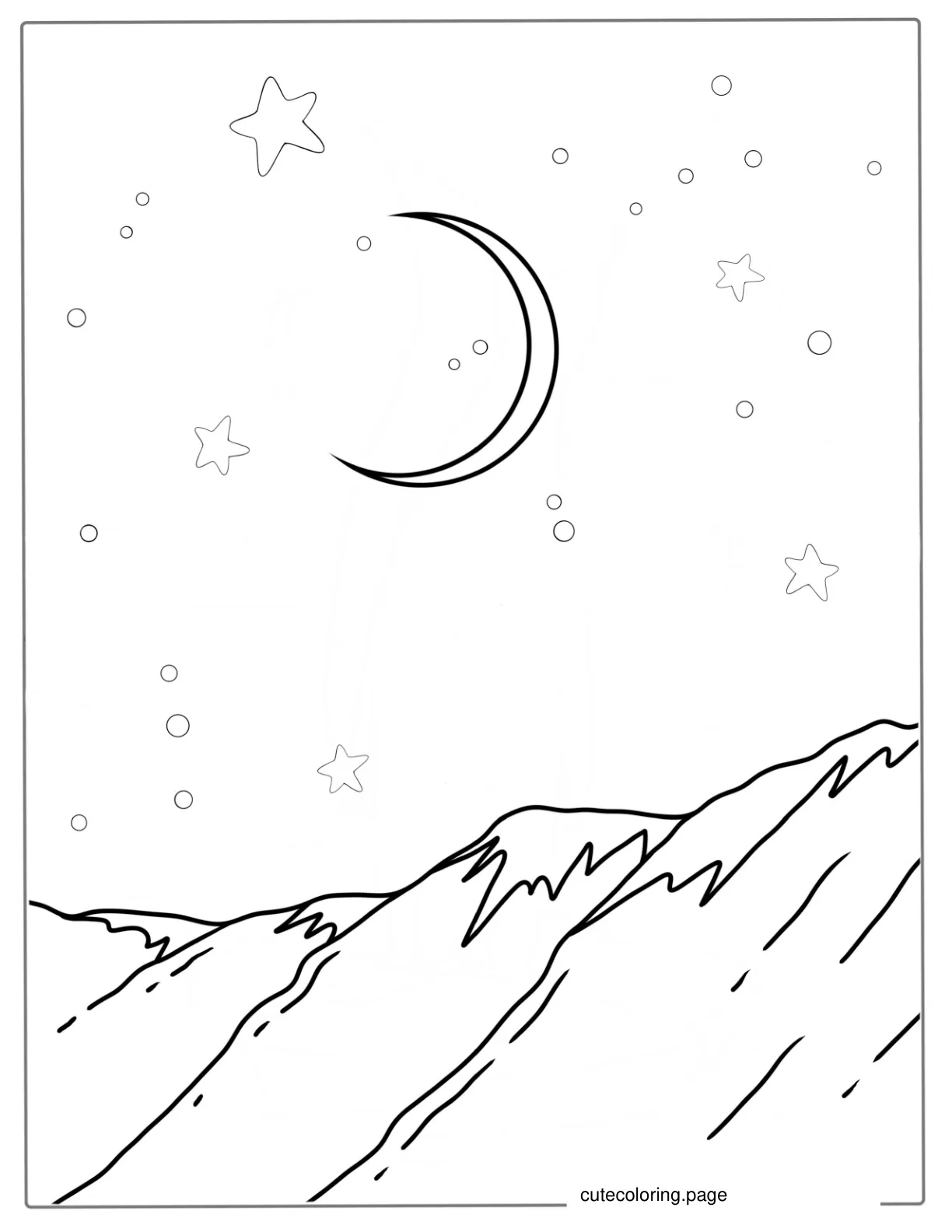 Crescent Moon In The Nigh Sky Coloring Page coloring page