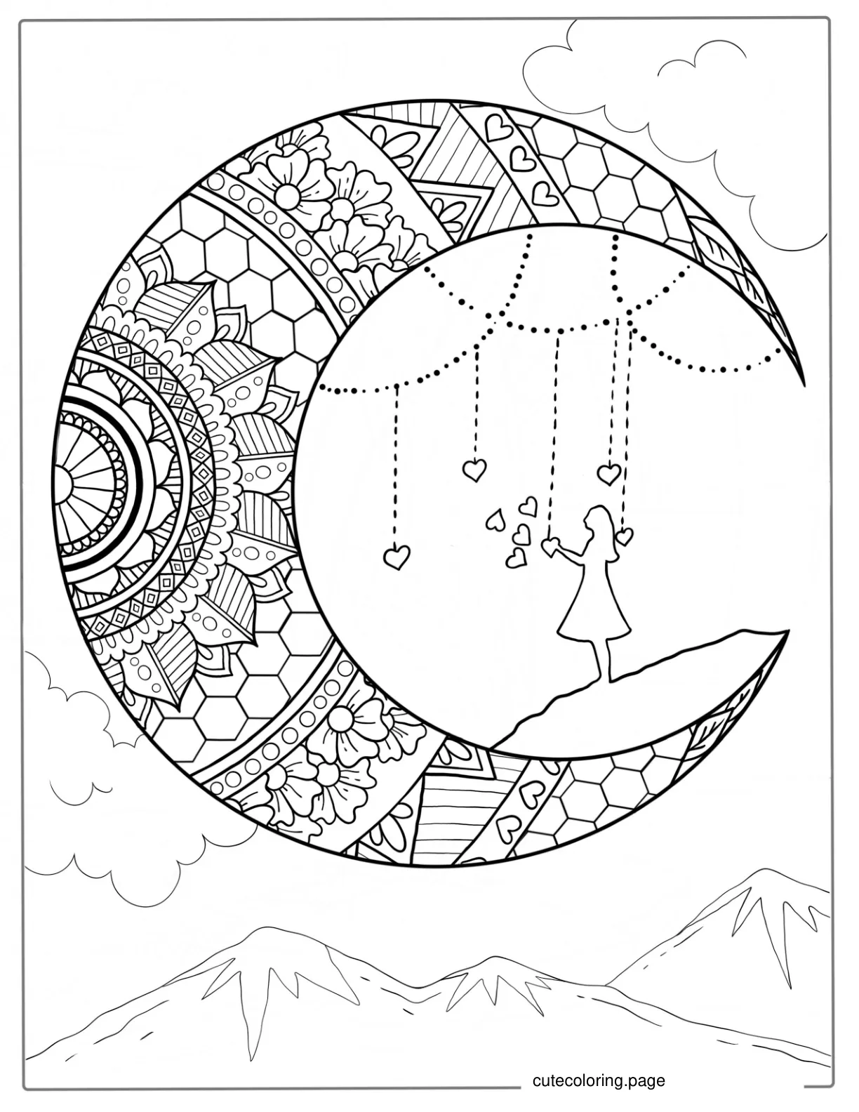 Detailed Mandala Moon Coloring Page coloring page