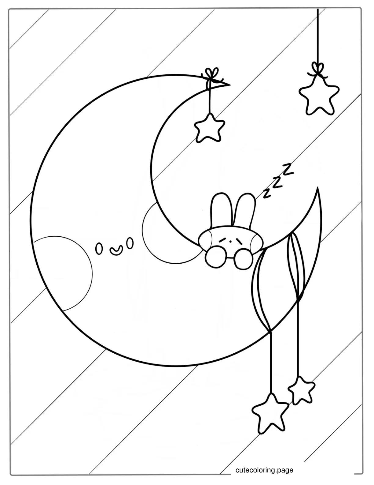 Easy Kawaii Style Moon Coloring Page coloring page